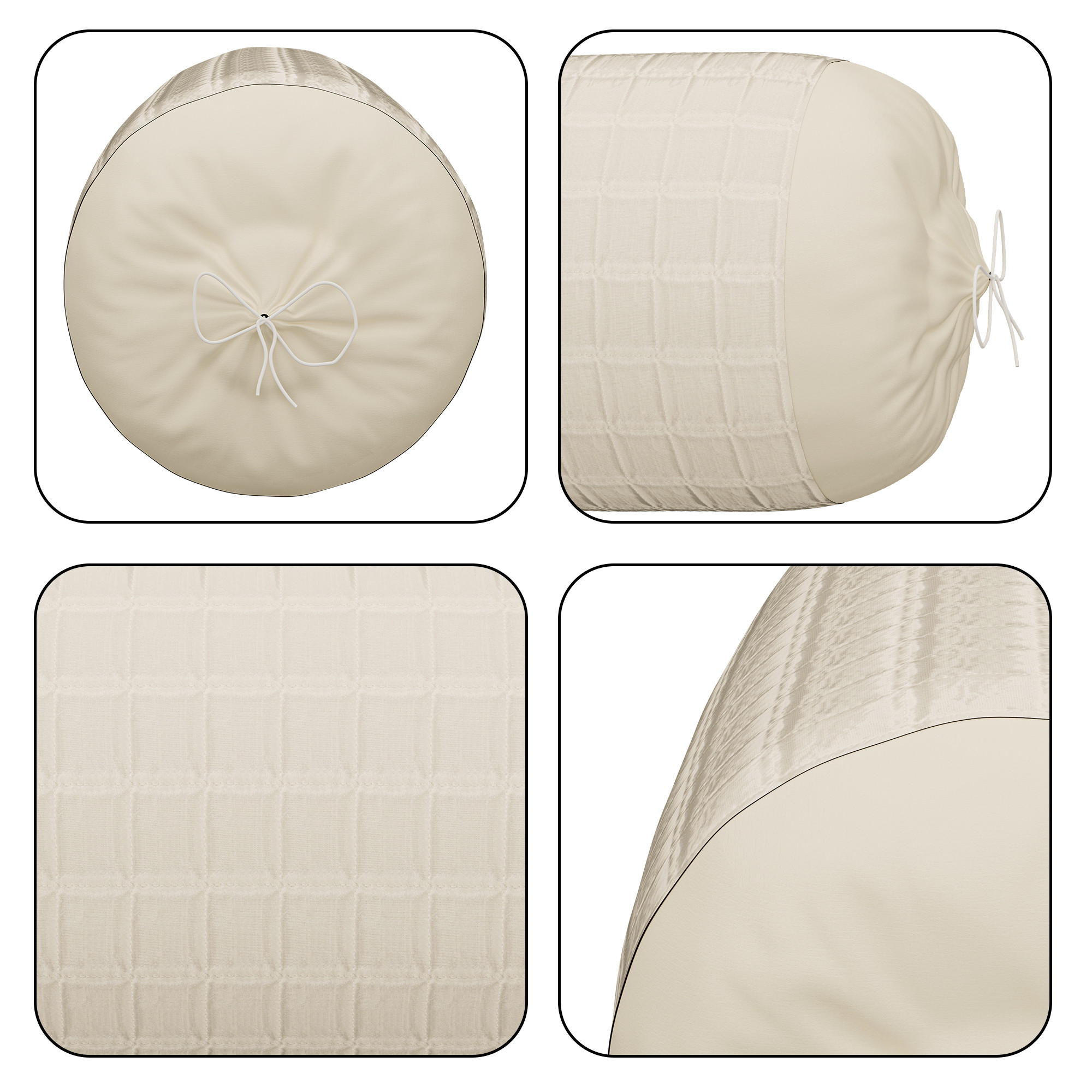 Kuber Industries Polyester Long Bolster Pillow Cover Set of 2 with Drawstring Closure for Living Room  Diwan and Bedside Round Pillow Cover for Home Decor  Plain Check Quilted - Light Cream