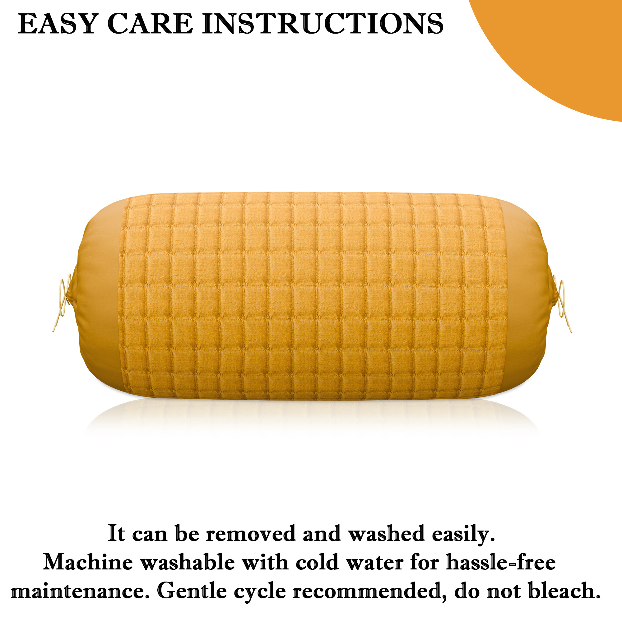 Kuber Industries Polyester Long Bolster Pillow Cover Set of 2 with Drawstring Closure for Living Room  Diwan and Bedside Round Pillow Cover for Home Decor  Plain Check Quilted - Mustard