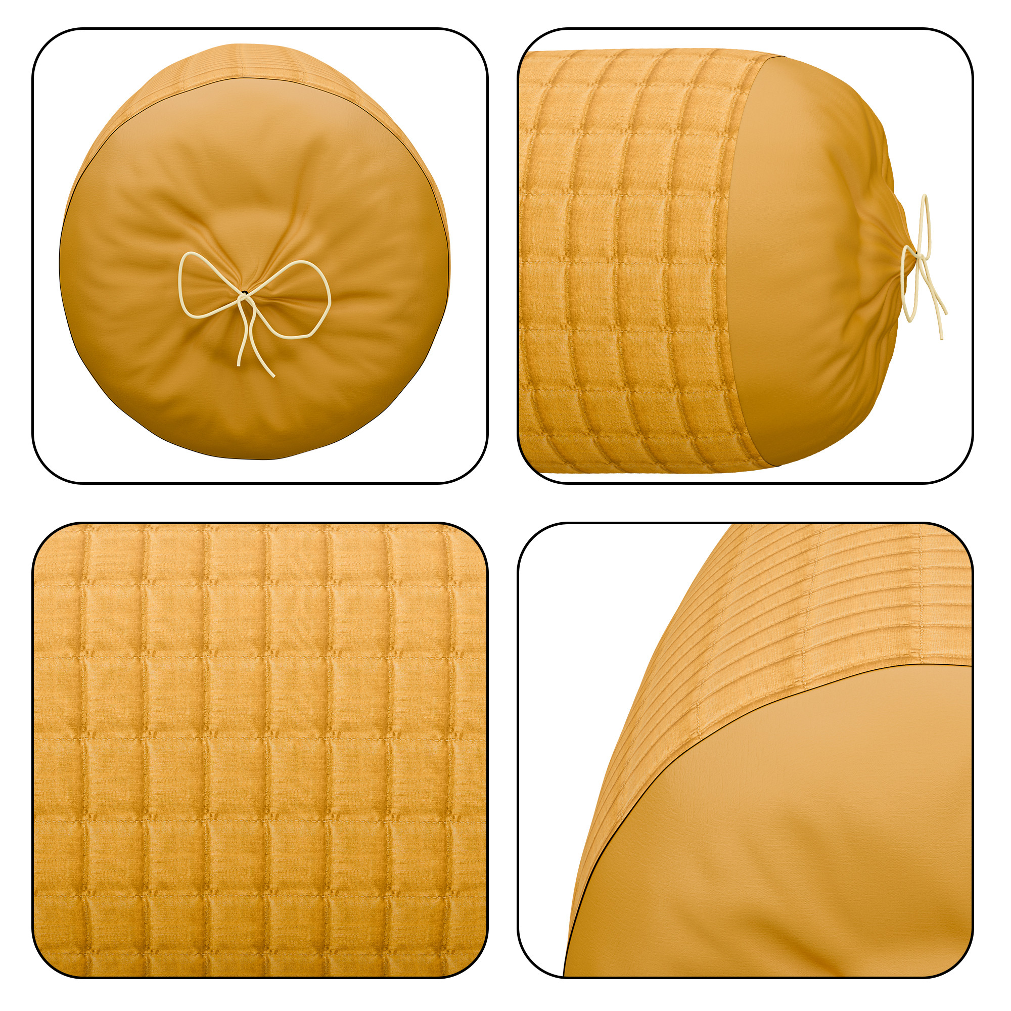 Kuber Industries Polyester Long Bolster Pillow Cover Set of 2 with Drawstring Closure for Living Room  Diwan and Bedside Round Pillow Cover for Home Decor  Plain Check Quilted - Mustard