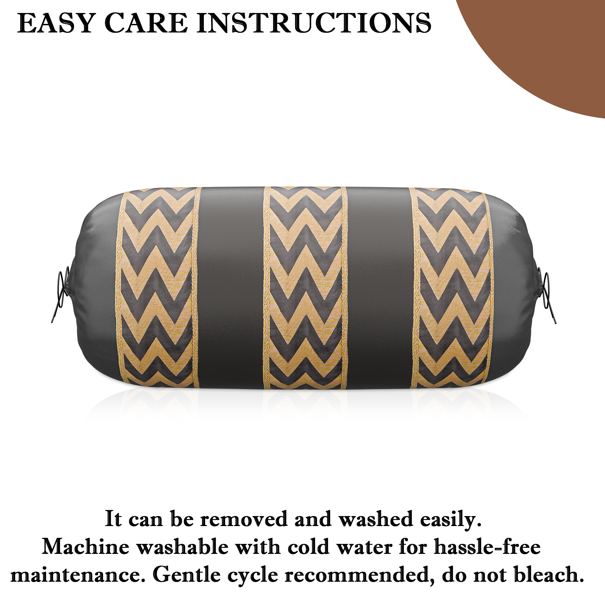 Kuber Industries Polyester Long Bolster Pillow Cover Set of 2 with Drawstring Closure for Living Room  Diwan and Bedside Round Pillow Cover for Home Decor  Zig Zag 3 Stripe - Grey