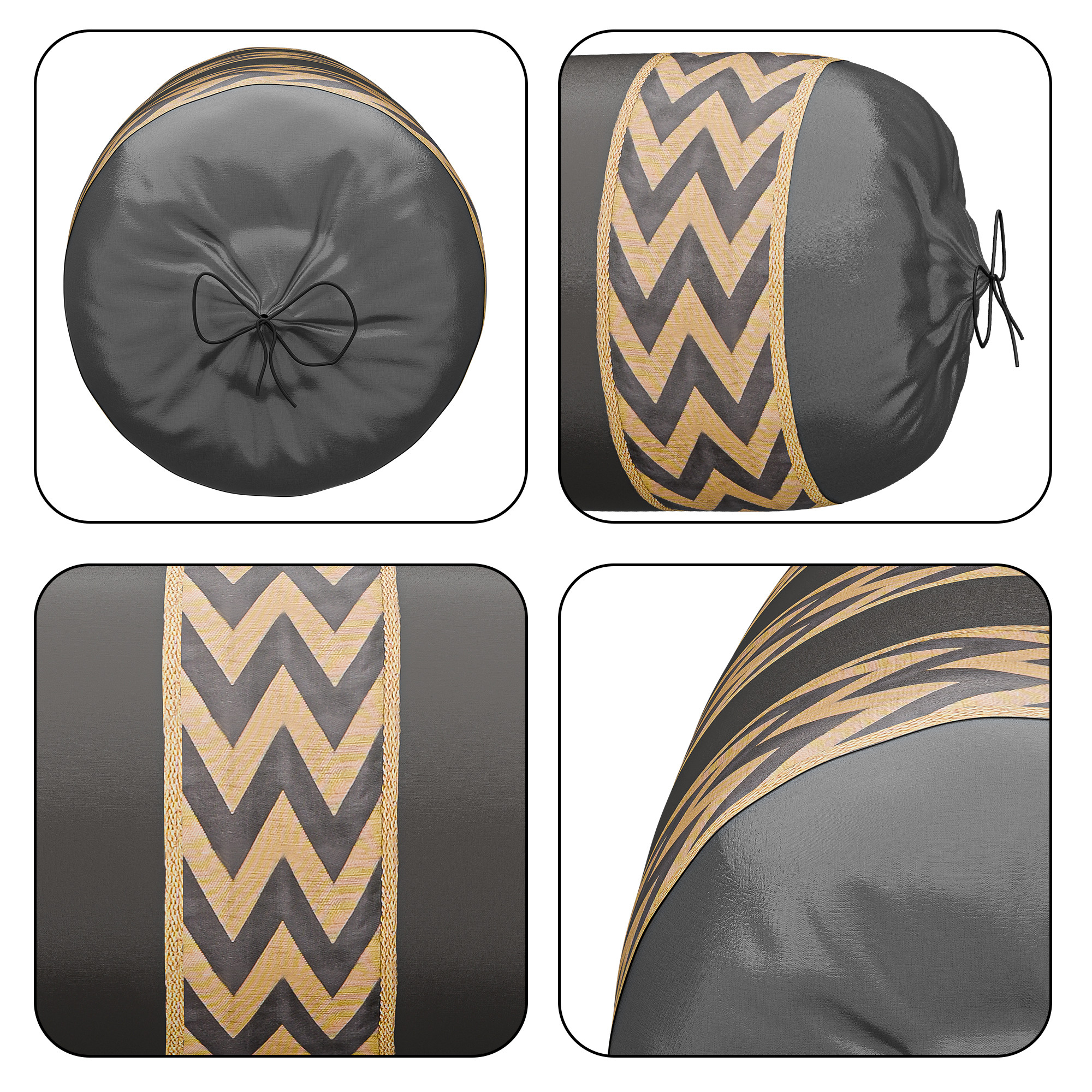 Kuber Industries Polyester Long Bolster Pillow Cover Set of 2 with Drawstring Closure for Living Room  Diwan and Bedside Round Pillow Cover for Home Decor  Zig Zag 3 Stripe - Grey