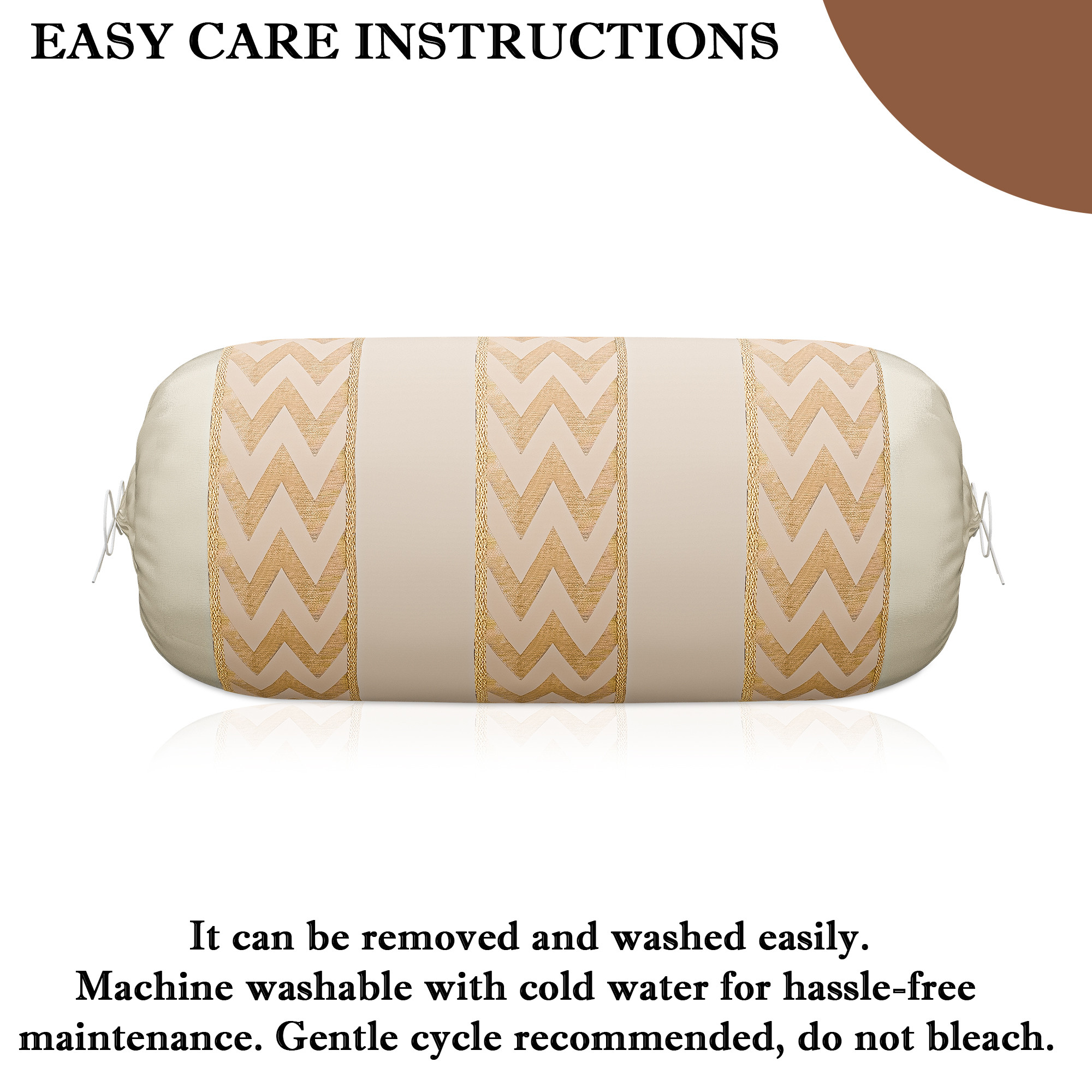 Kuber Industries Polyester Long Bolster Pillow Cover Set of 2 with Drawstring Closure for Living Room  Diwan and Bedside Round Pillow Cover for Home Decor  Zig Zag 3 Stripe - Cream