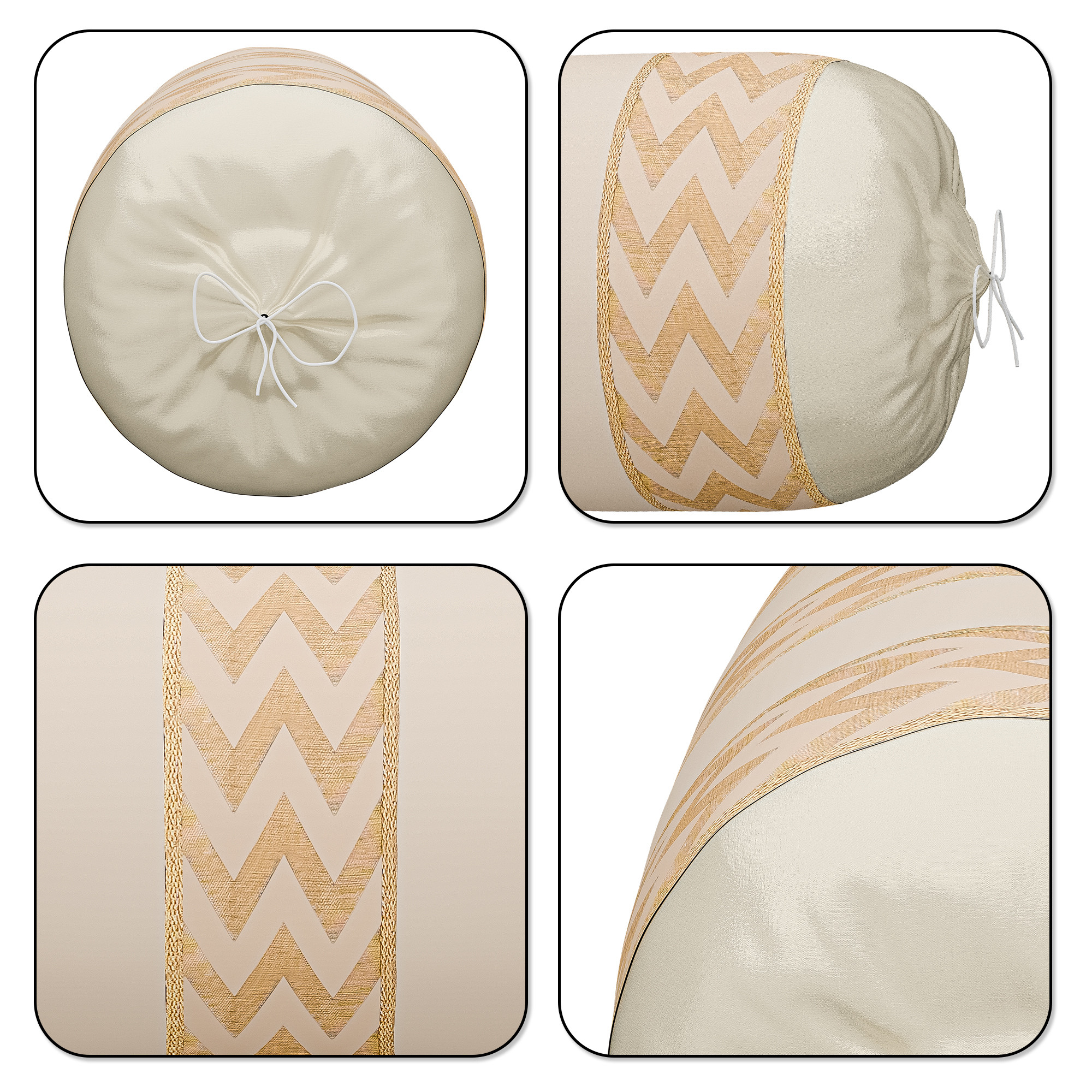 Kuber Industries Polyester Long Bolster Pillow Cover Set of 2 with Drawstring Closure for Living Room  Diwan and Bedside Round Pillow Cover for Home Decor  Zig Zag 3 Stripe - Cream
