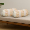 Polyester Long Bolster Pillow Cover Set of 2 with Drawstring Closure for Living Room | Diwan and Bedside Round Pillow Cover for Home Decor | Zig Zag 3 Stripe - Cream