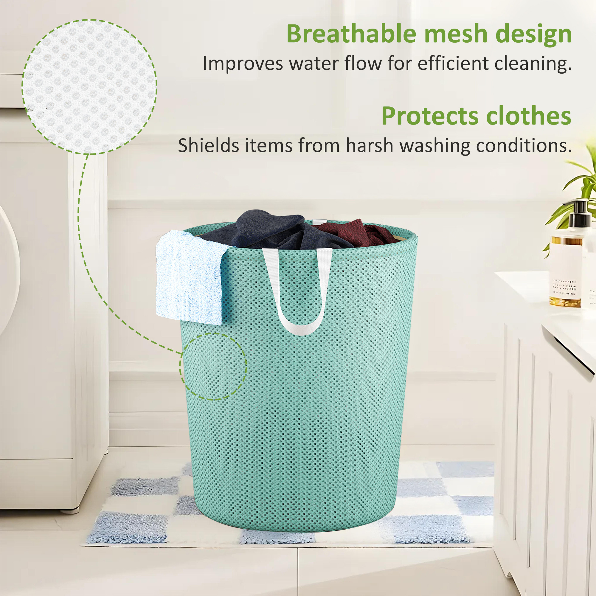 Kuber Industries Polyester Mesh Laundry Bag with Zip  Handles  Reusable Washing Bags for Washing Machine  Ideal for Lingerie Delicate Fabrics  Shoes Protection  YZ-5-2  Green