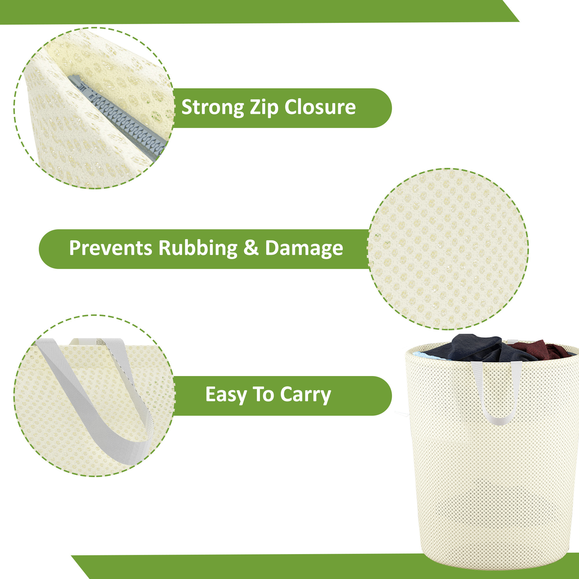 Kuber Industries Polyester Mesh Laundry Bag with Zip  Handles  Reusable Washing Bags for Washing Machine  Ideal for Lingerie Delicate Fabrics  Shoes Protection  YZ-5-3  Beige