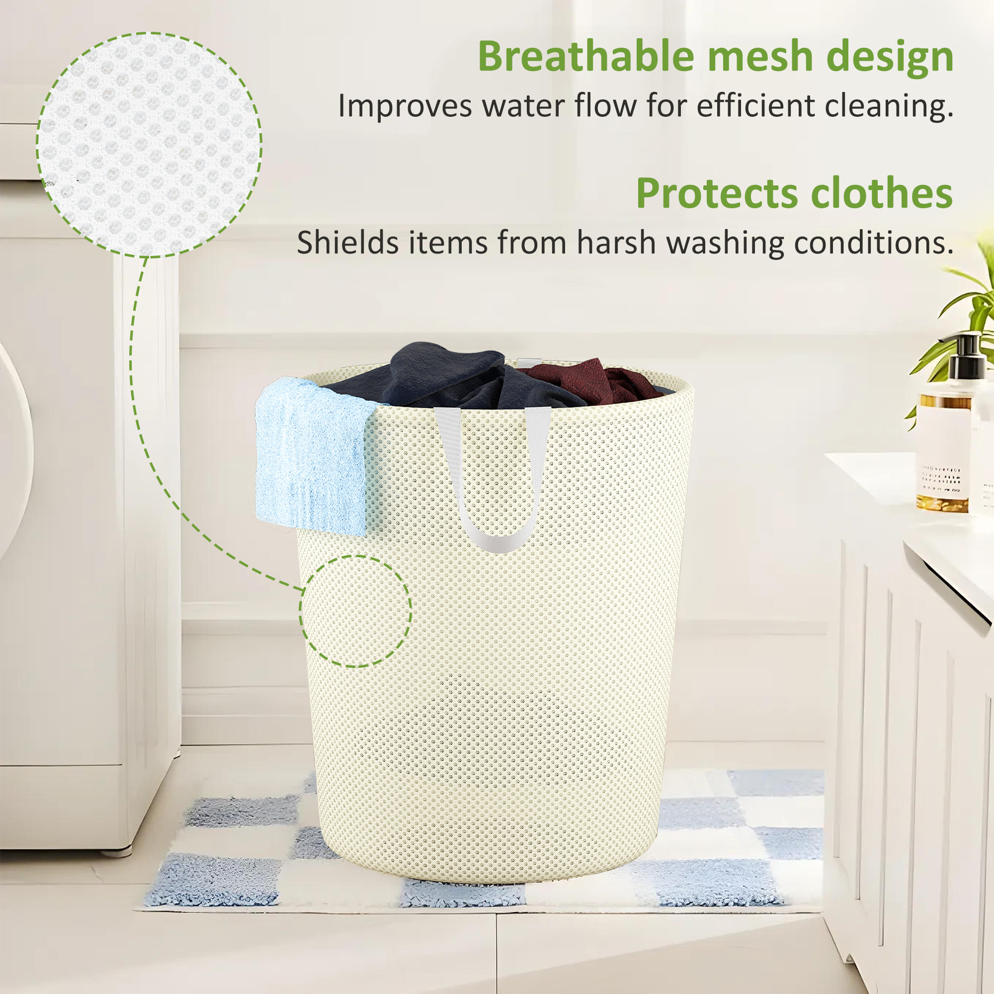 Kuber Industries Polyester Mesh Laundry Bag with Zip  Handles  Reusable Washing Bags for Washing Machine  Ideal for Lingerie Delicate Fabrics  Shoes Protection  YZ-5-3  Beige