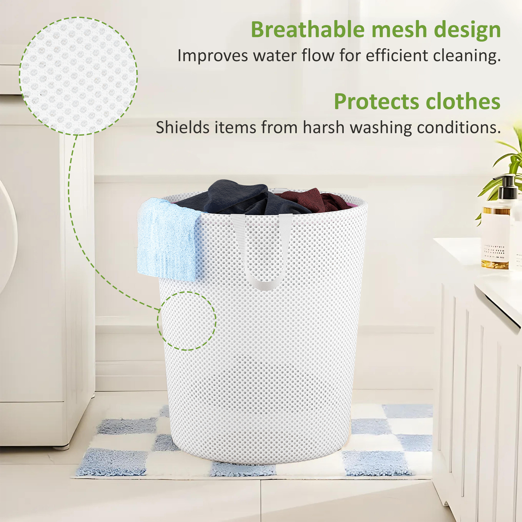 Kuber Industries Polyester Mesh Laundry Bag with Zip  Handles  Reusable Washing Bags for Washing Machine  Ideal for Lingerie Delicate Fabrics  Shoes Protection  YZ-5-1   White