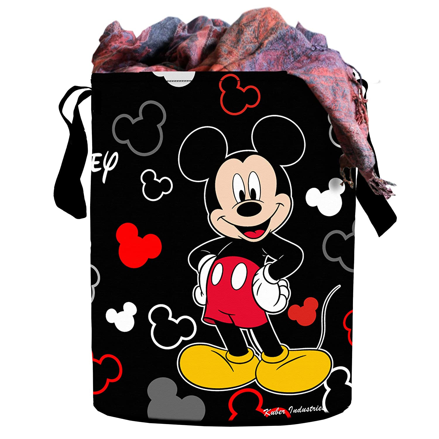 Kuber Industries Polyester Mickey Mouse Print Waterproof & Foldable Laundry Basket, 45 Ltr.(Black)