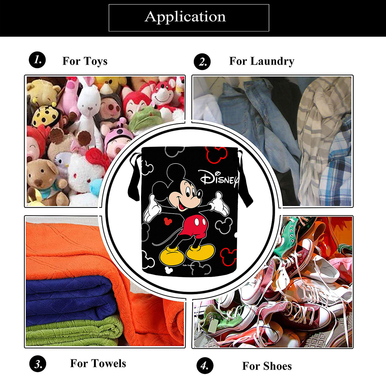 Kuber Industries Polyester Mickey Mouse Print Waterproof & Foldable Laundry Basket, 45 Ltr.(Black)