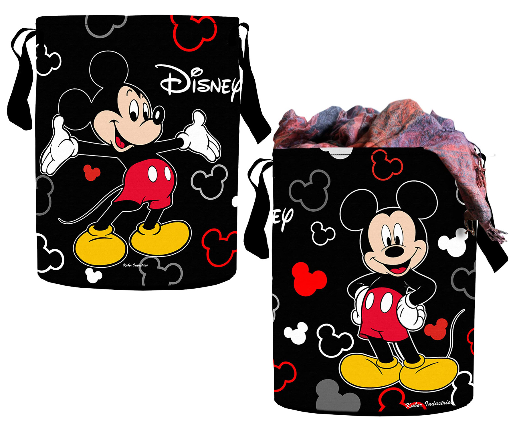 Kuber Industries Polyester Mickey Mouse Print Waterproof & Foldable Laundry Basket, 45 Ltr.(Black)
