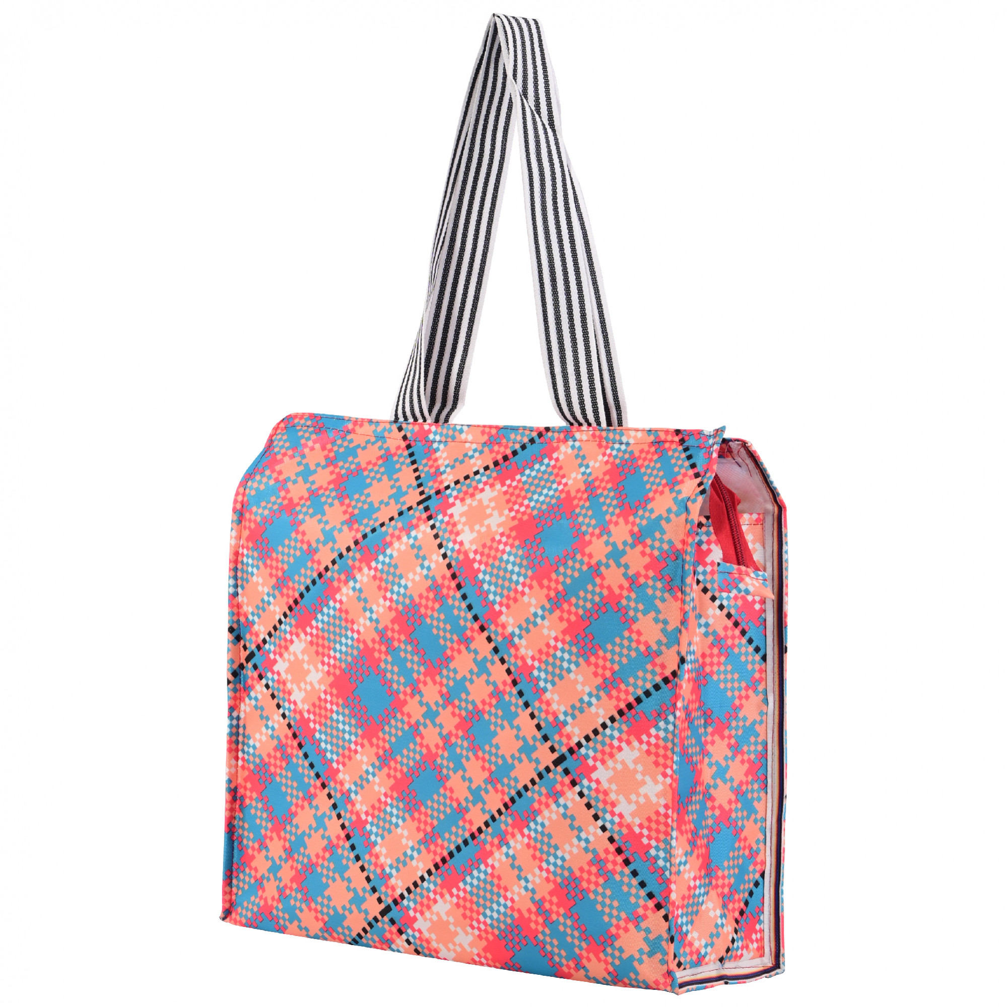 Kuber Industries Polyester Office Lunch Bag for Men  Women  Multi-Purpose Travel Tiffin Carry Bag  Perfect for Picnic College School Use  Shopping  Grocery Bag  Pixel Check - Orange