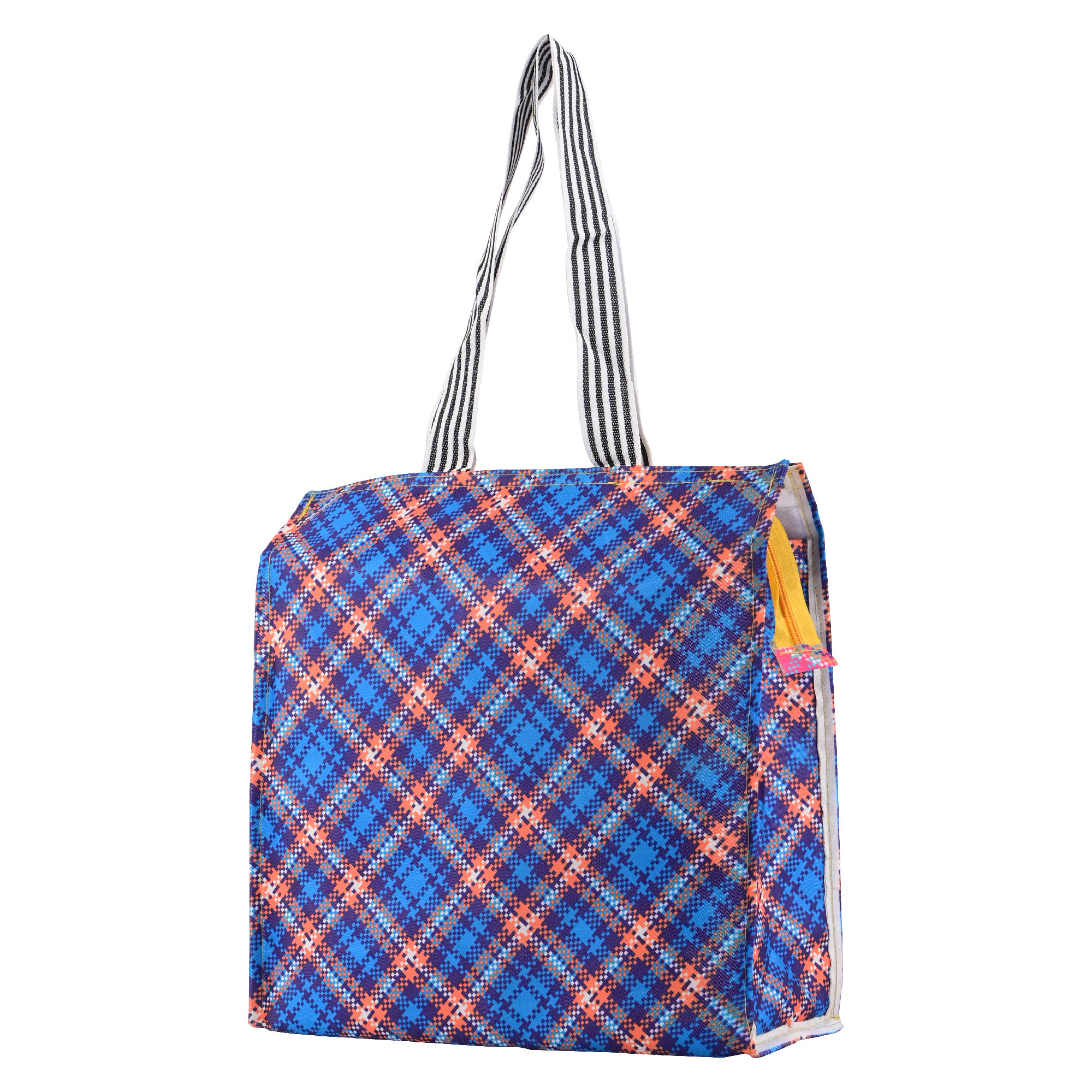 Kuber Industries Polyester Office Lunch Bag for Men  Women  Multi-Purpose Travel Tiffin Carry Bag  Perfect for Picnic College School Use  Shopping  Grocery Bag  Pixel Check - Blue