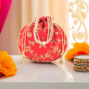 Polyester Potli Bags for Women | Traditional Indian Zari Work Potli Bag | Ladies Batwa Purse for Return Gifts | Drawstring Handbag & Khajoor Wristlets - Red