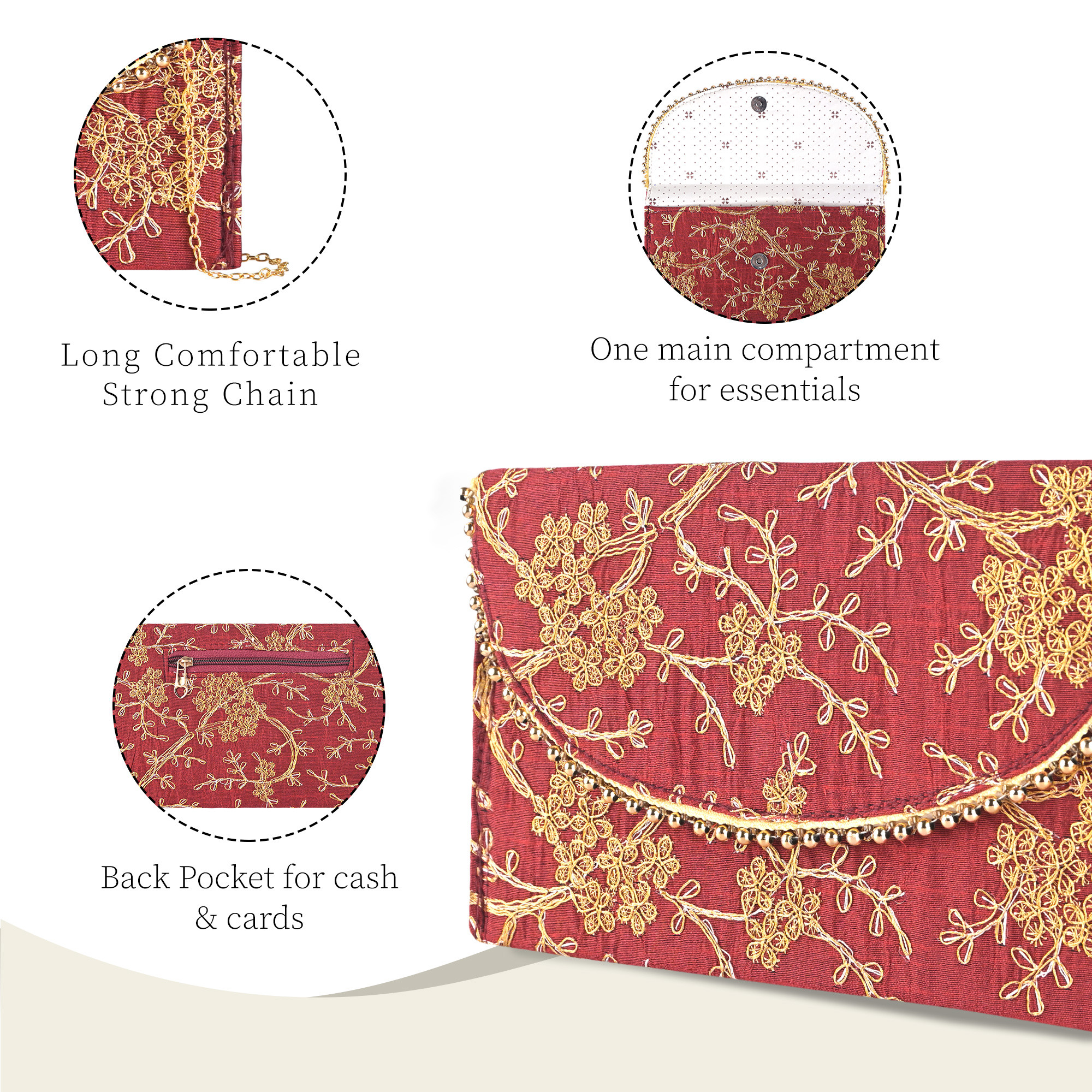 Kuber Industries Polyester Purse for Women with Magnetic Closure  Lightweight  Compact Ladies Purse for Travelling Party Wedding  Events  Moti Design - Maroon