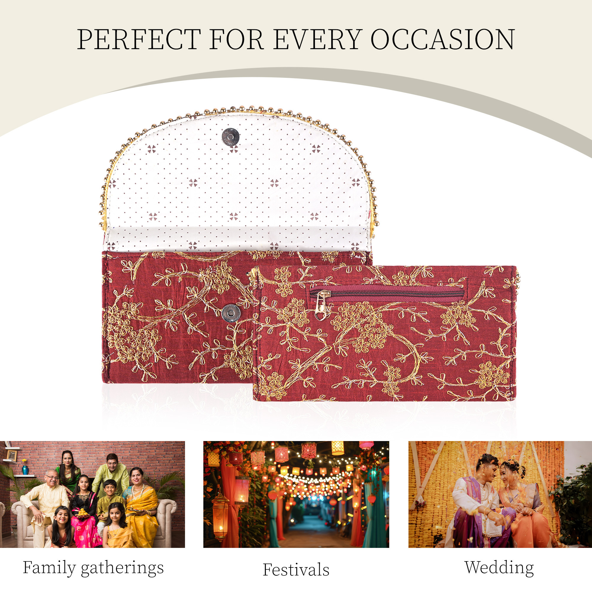 Kuber Industries Polyester Purse for Women with Magnetic Closure  Lightweight  Compact Ladies Purse for Travelling Party Wedding  Events  Moti Design - Maroon