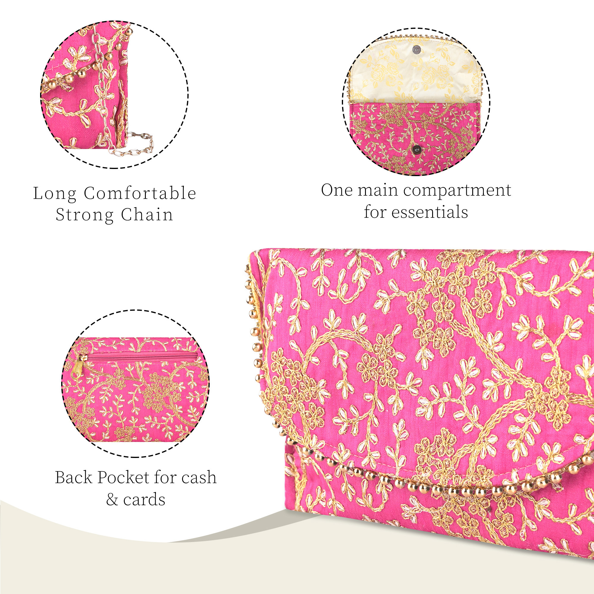 Kuber Industries Polyester Purse for Women with Magnetic Closure  Lightweight  Compact Ladies Purse for Travelling Party Wedding  Events  Moti Design - Pink
