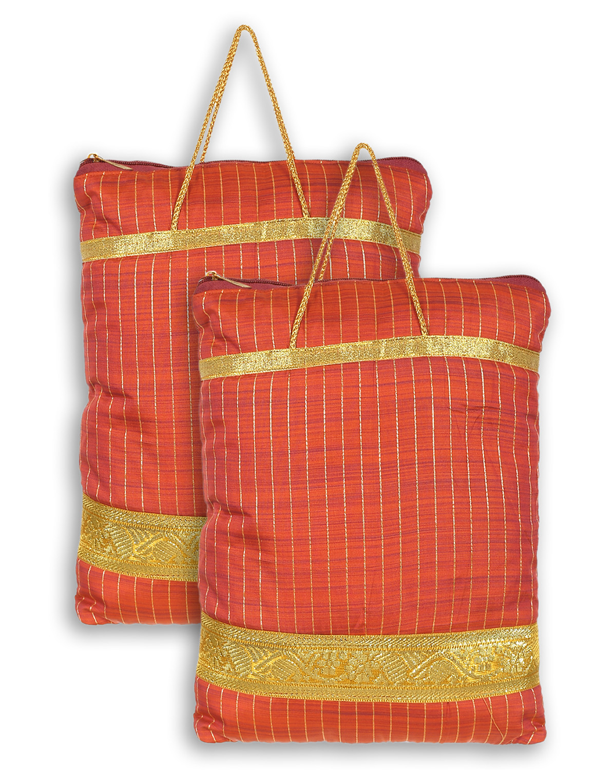 Kuber Industries Polyester Strips Print Hand Bag/Grocery Bag For Women/Girls With Handle (Red) 54KM4040