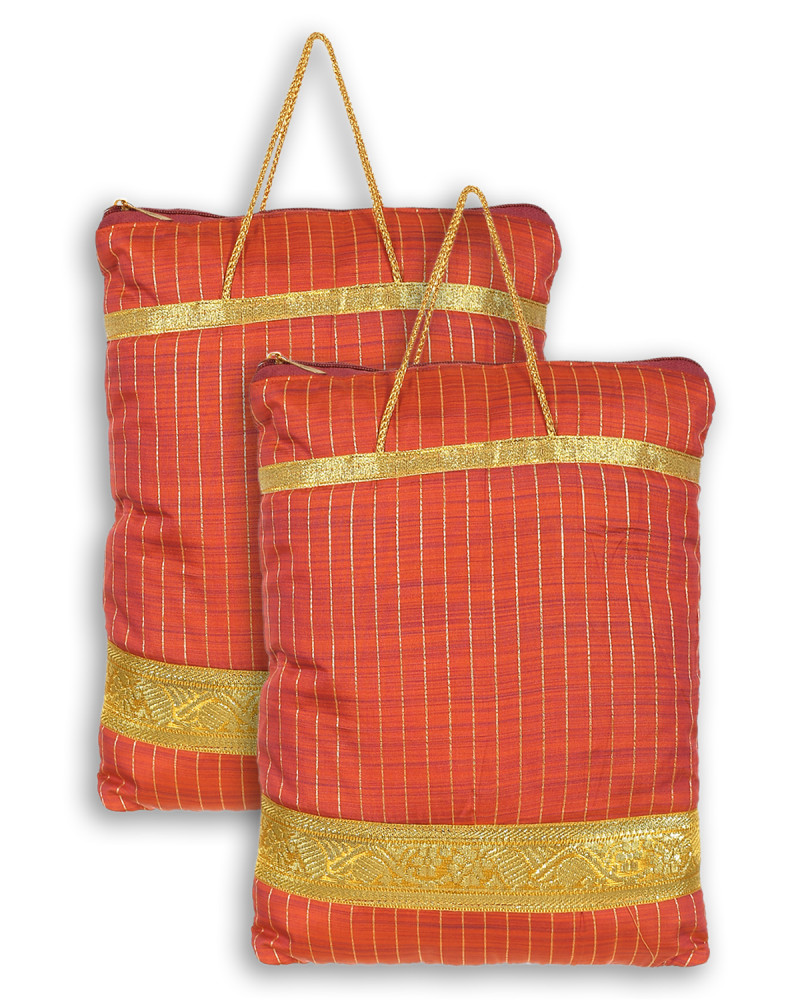 Kuber Industries Polyester Strips Print Hand Bag/Grocery Bag For Women/Girls With Handle (Red) 54KM4040