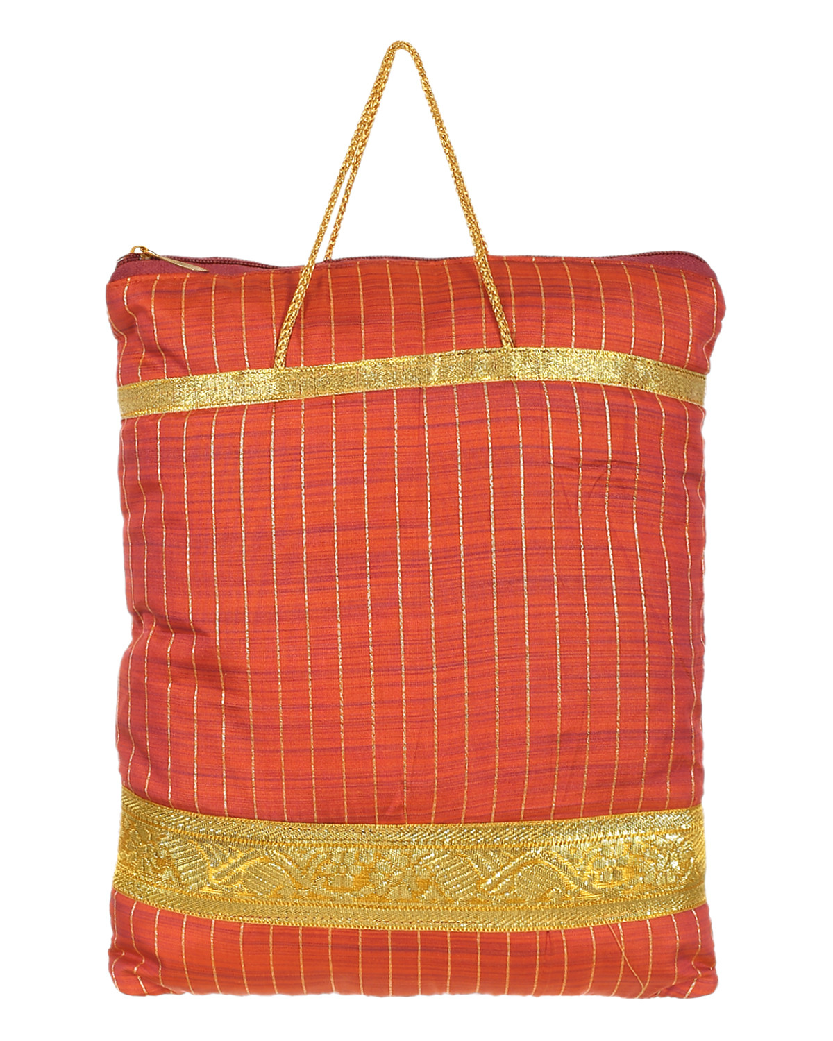 Kuber Industries Polyester Strips Print Hand Bag/Grocery Bag For Women/Girls With Handle (Red) 54KM4040