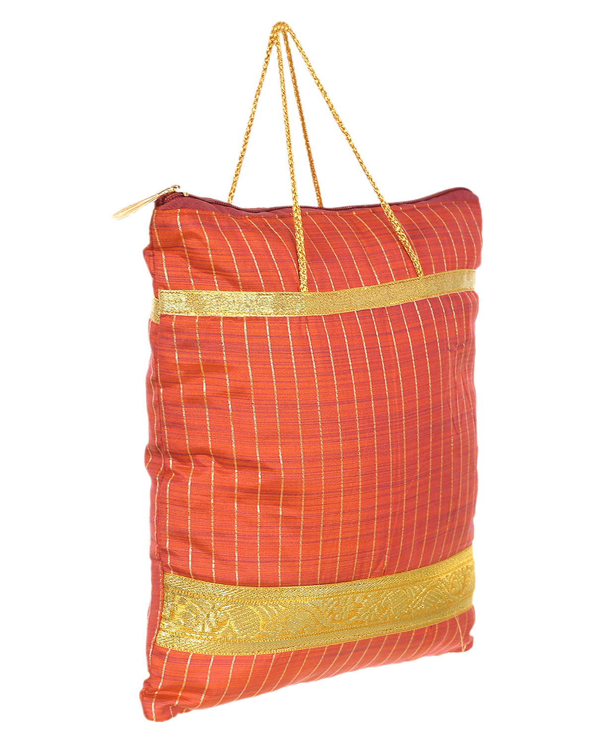 Kuber Industries Polyester Strips Print Hand Bag/Grocery Bag For Women/Girls With Handle (Red) 54KM4040