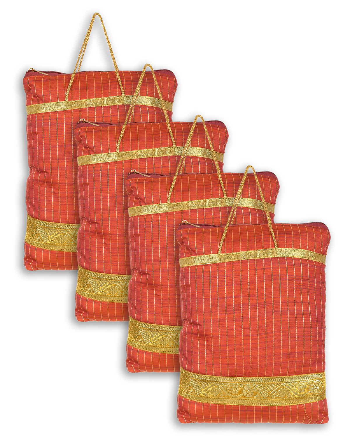Kuber Industries Polyester Strips Print Hand Bag/Grocery Bag For Women/Girls With Handle (Red) 54KM4040
