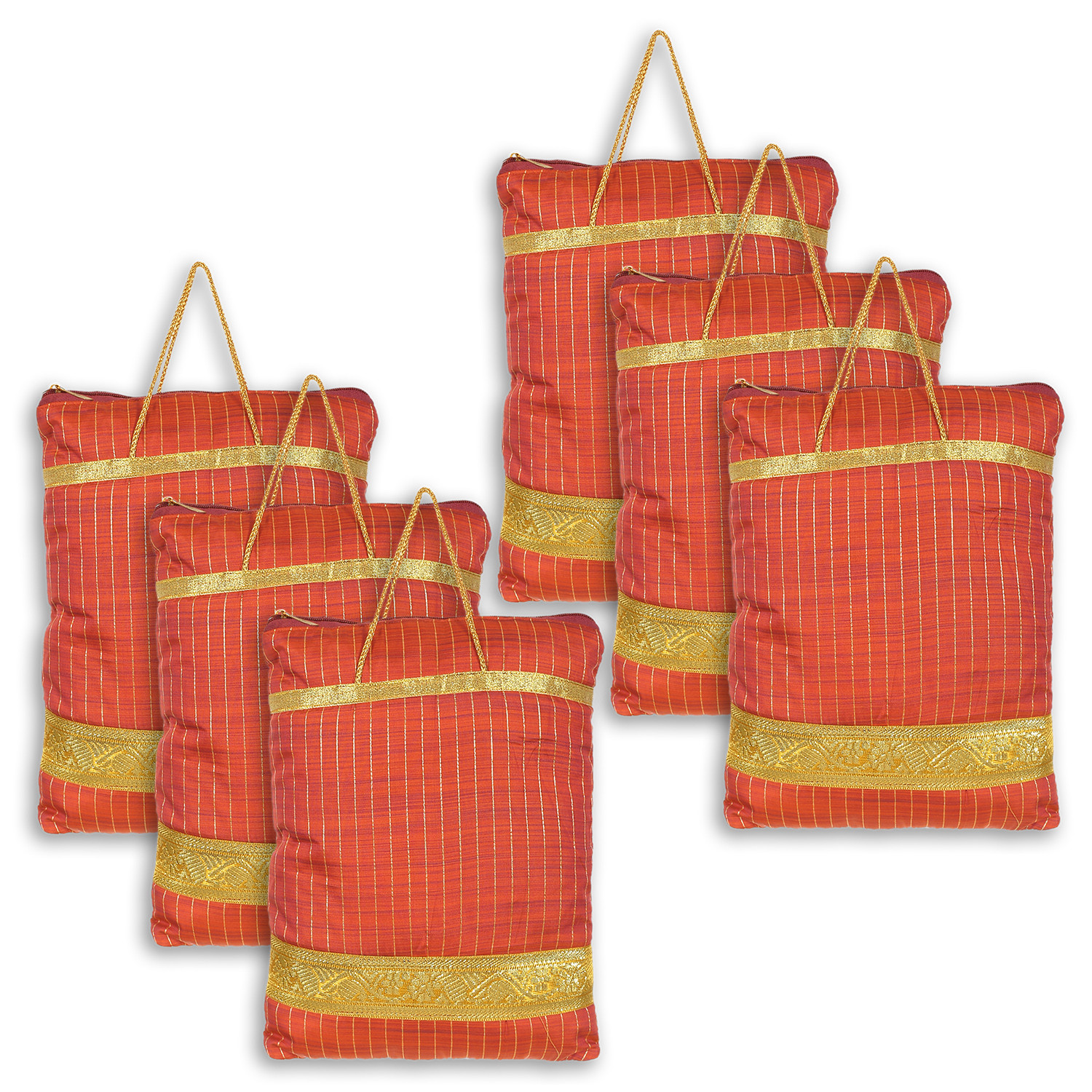 Kuber Industries Polyester Strips Print Hand Bag/Grocery Bag For Women/Girls With Handle (Red) 54KM4040