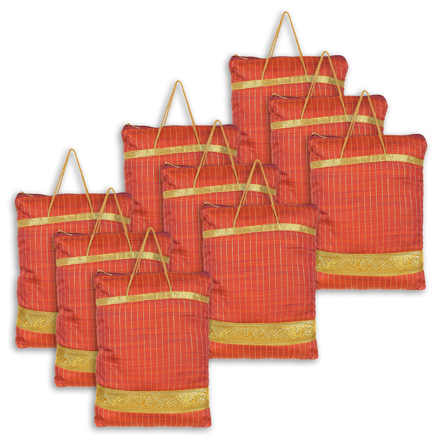 Kuber Industries Polyester Strips Print Hand Bag/Grocery Bag For Women/Girls With Handle (Red) 54KM4040