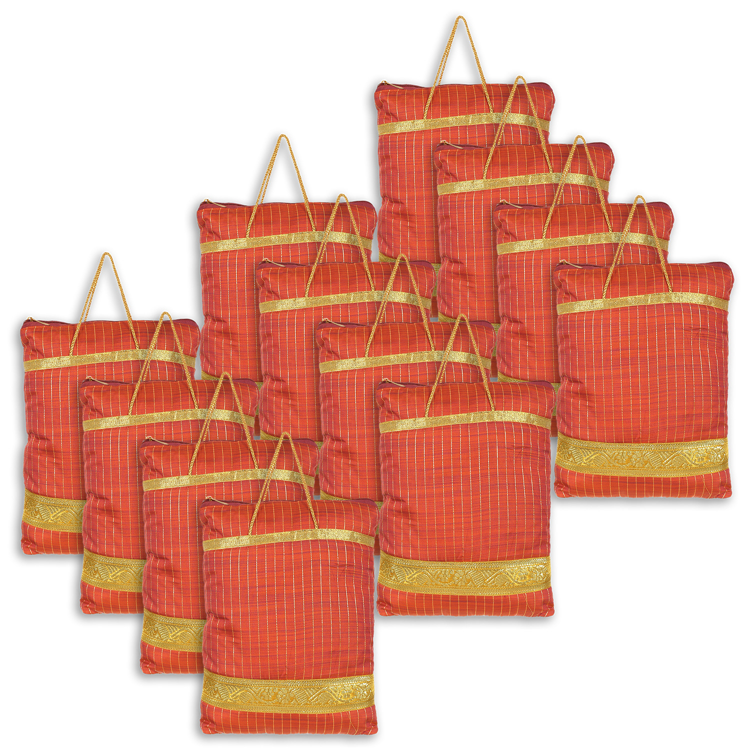 Kuber Industries Polyester Strips Print Hand Bag/Grocery Bag For Women/Girls With Handle (Red) 54KM4040