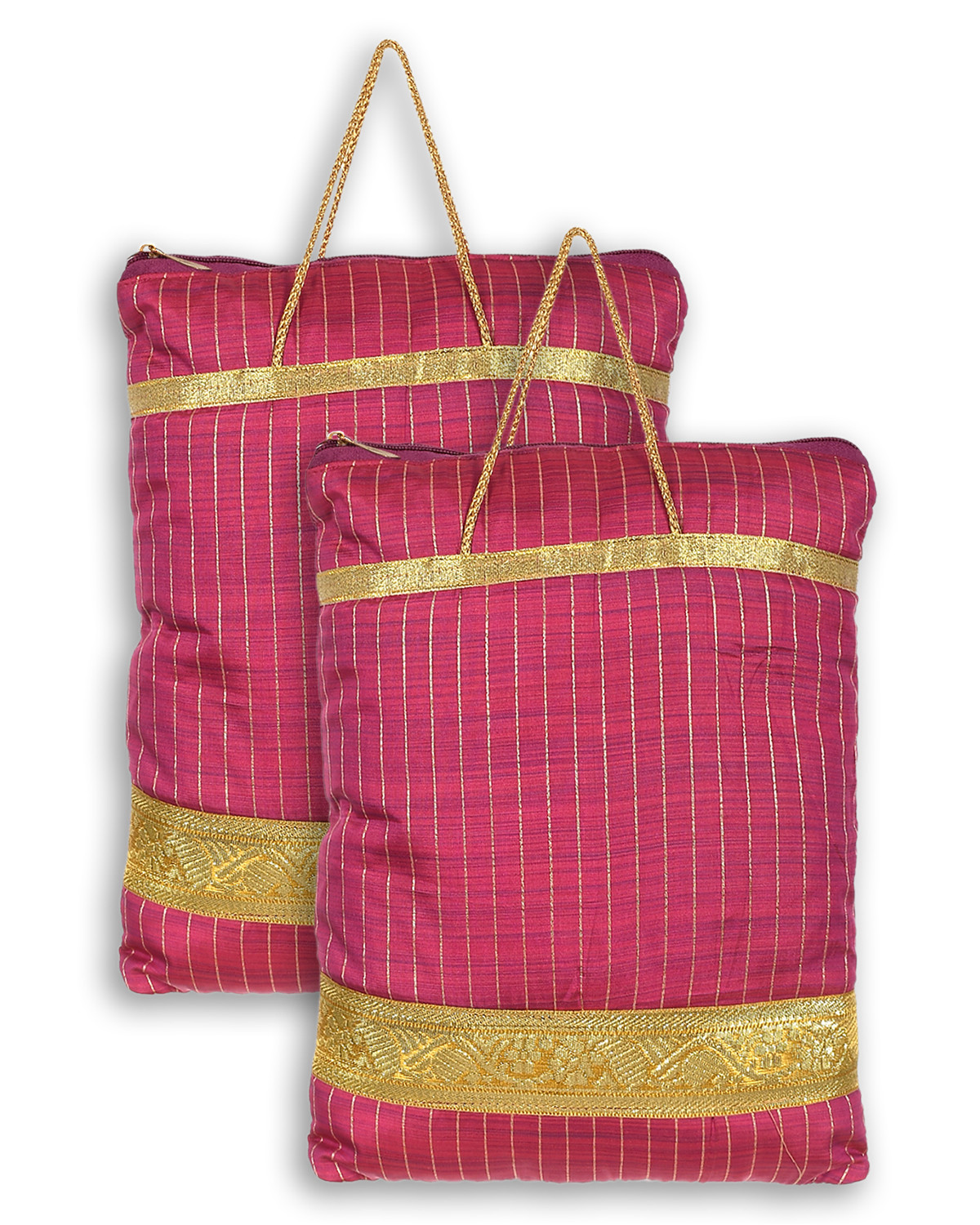 Kuber Industries Polyester Strips Print Hand Bag/Grocery Bag For Women/Girls With Handle(Light Pink) 54KM4045