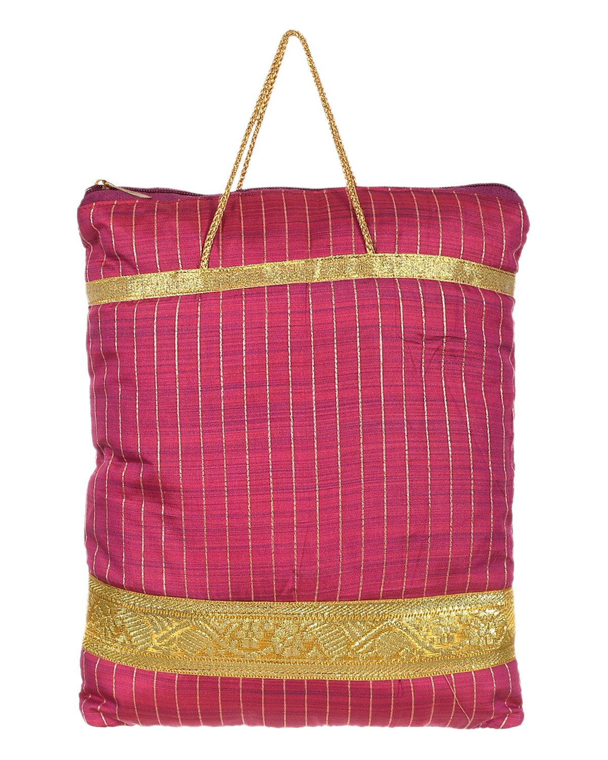 Kuber Industries Polyester Strips Print Hand Bag/Grocery Bag For Women/Girls With Handle(Light Pink) 54KM4045