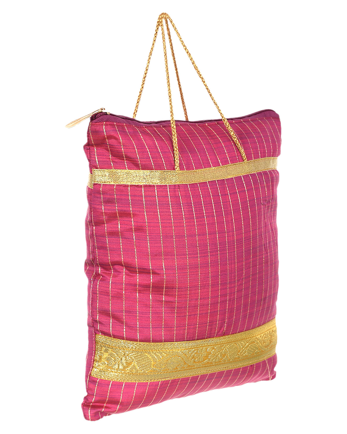 Kuber Industries Polyester Strips Print Hand Bag/Grocery Bag For Women/Girls With Handle(Light Pink) 54KM4045