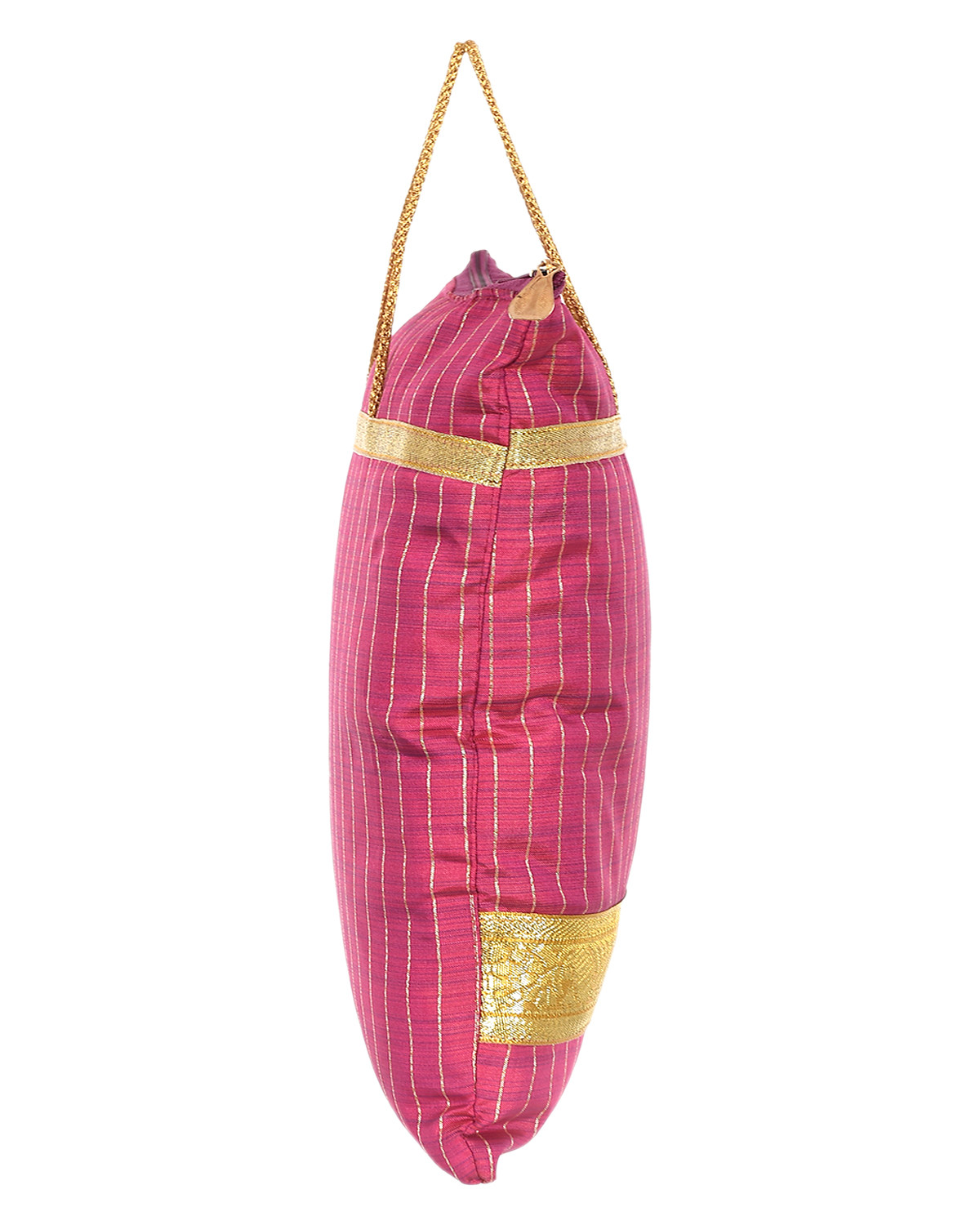 Kuber Industries Polyester Strips Print Hand Bag/Grocery Bag For Women/Girls With Handle(Light Pink) 54KM4045
