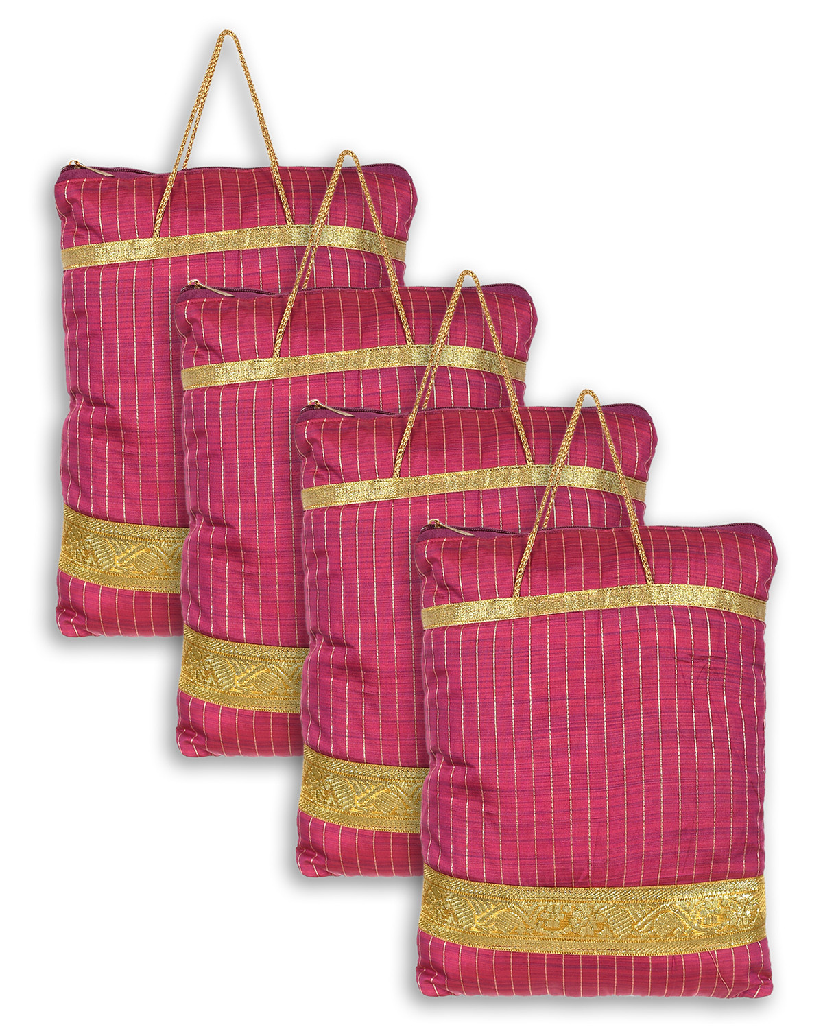 Kuber Industries Polyester Strips Print Hand Bag/Grocery Bag For Women/Girls With Handle(Light Pink) 54KM4045