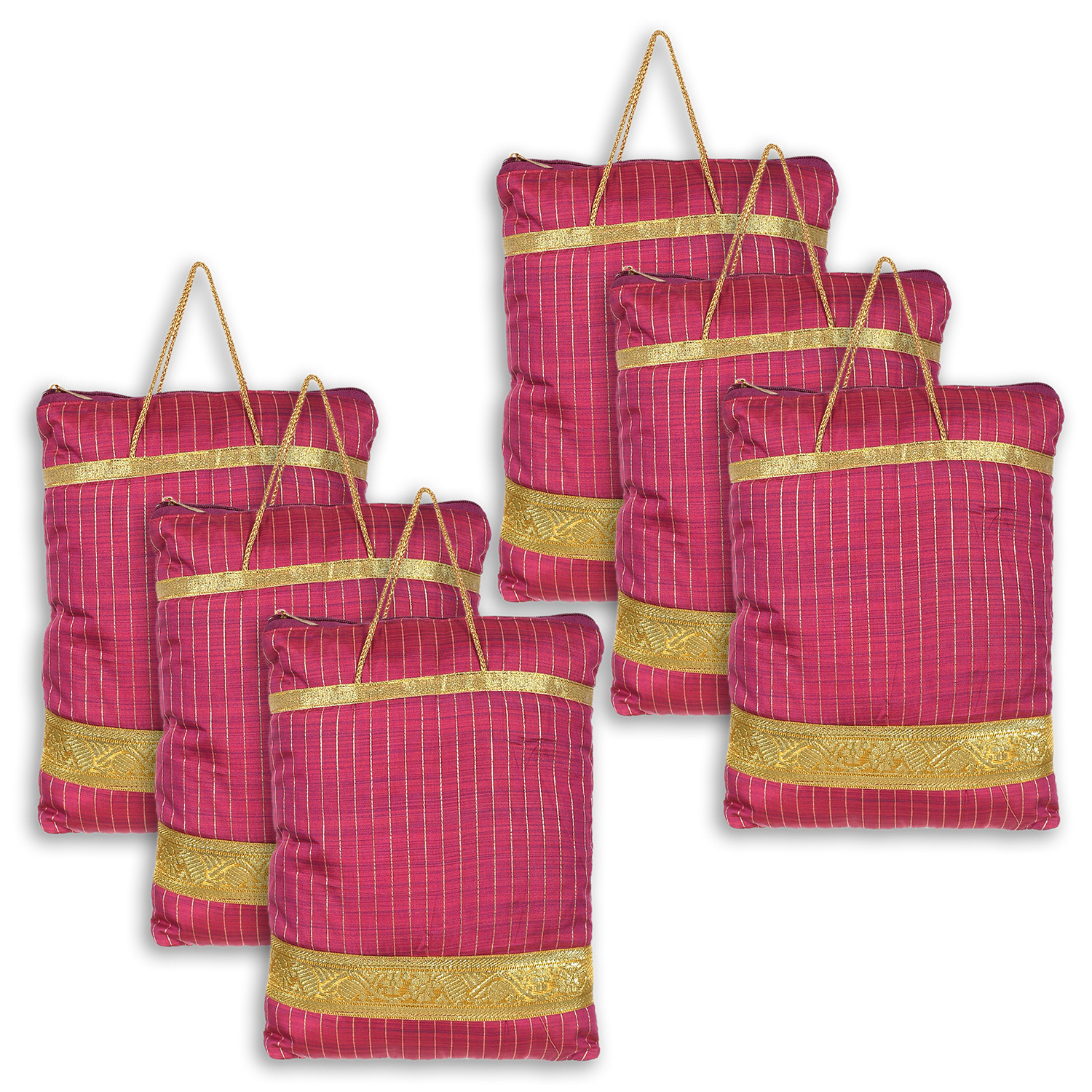 Kuber Industries Polyester Strips Print Hand Bag/Grocery Bag For Women/Girls With Handle(Light Pink) 54KM4045