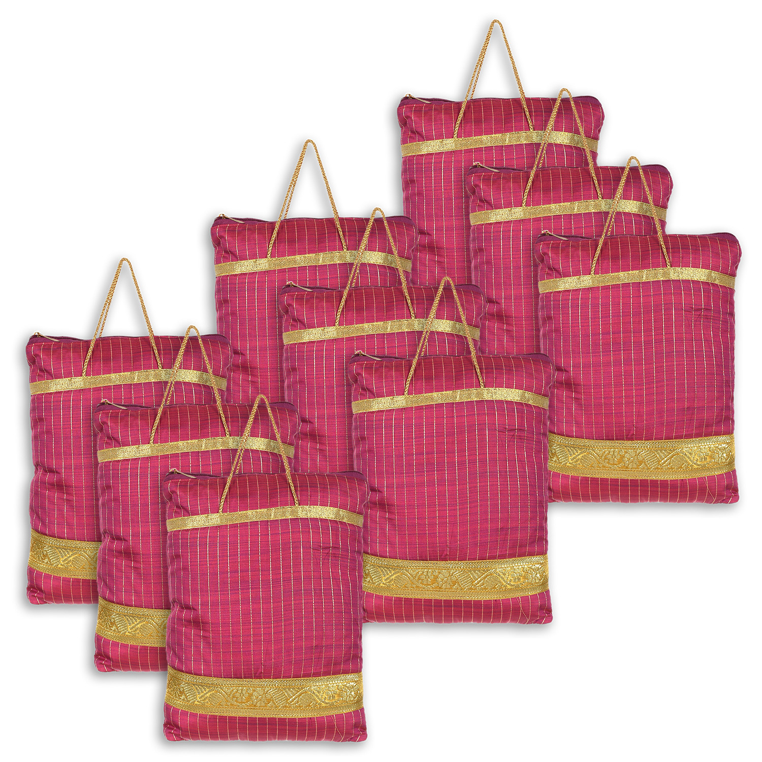 Kuber Industries Polyester Strips Print Hand Bag/Grocery Bag For Women/Girls With Handle(Light Pink) 54KM4045