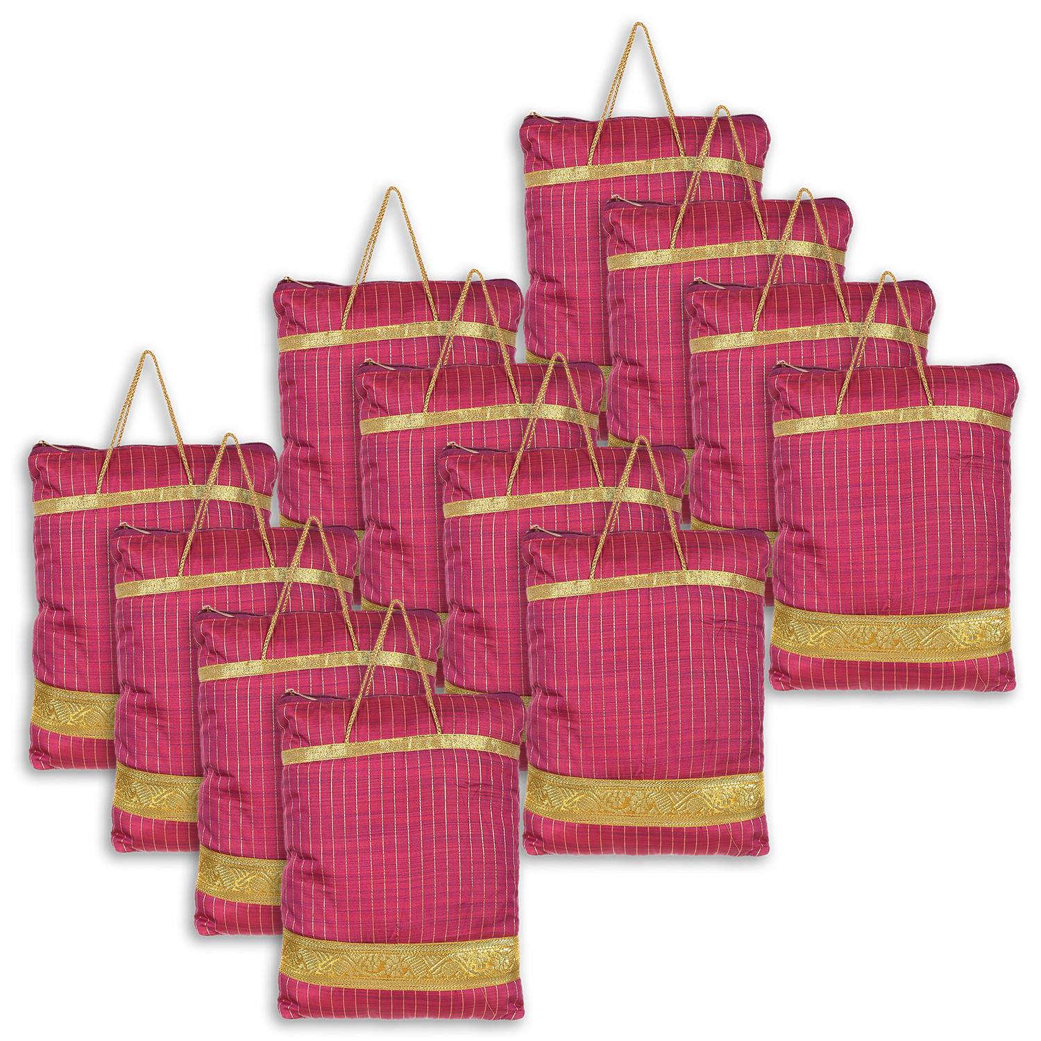 Kuber Industries Polyester Strips Print Hand Bag/Grocery Bag For Women/Girls With Handle(Light Pink) 54KM4045