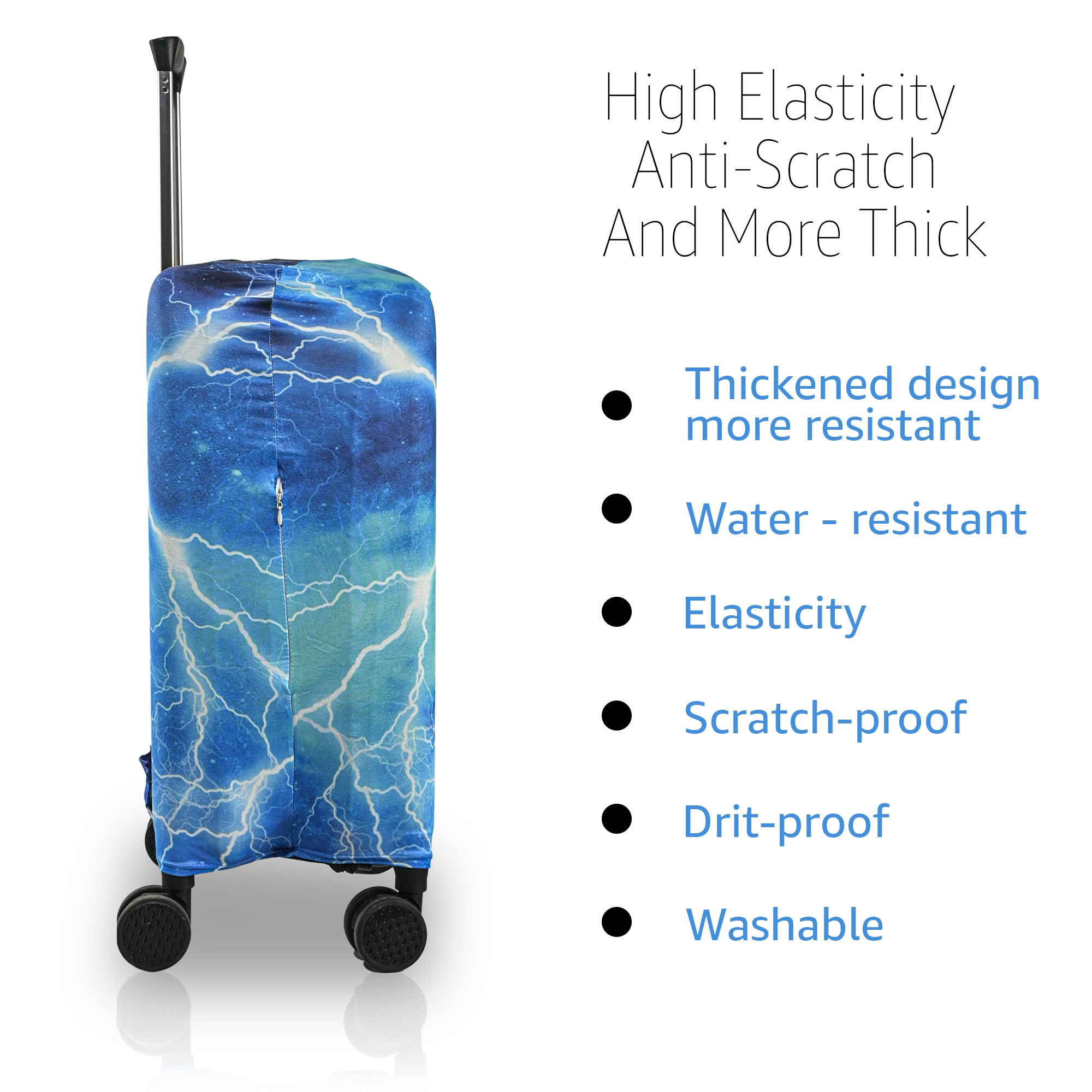 Kuber Industries Polyester Suitcase Covers Large Size with Marvel Infinity Gauntlet Print  Washable Trolley Cover for Travelling  Stretchable Luggage Covers for Suitcases  26-30 Inch  Sky Blue