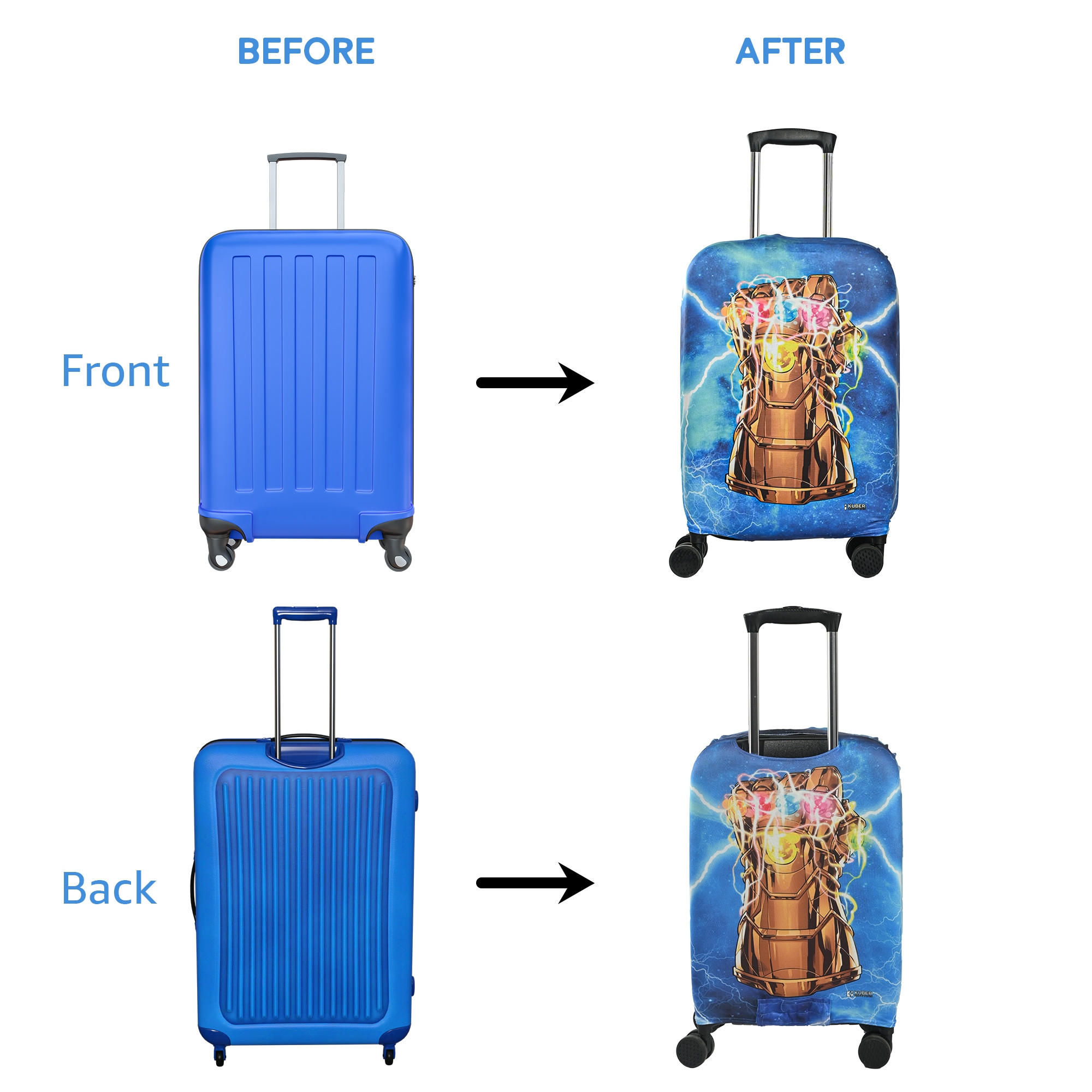 Kuber Industries Polyester Suitcase Covers Large Size with Marvel Infinity Gauntlet Print  Washable Trolley Cover for Travelling  Stretchable Luggage Covers for Suitcases  26-30 Inch  Sky Blue