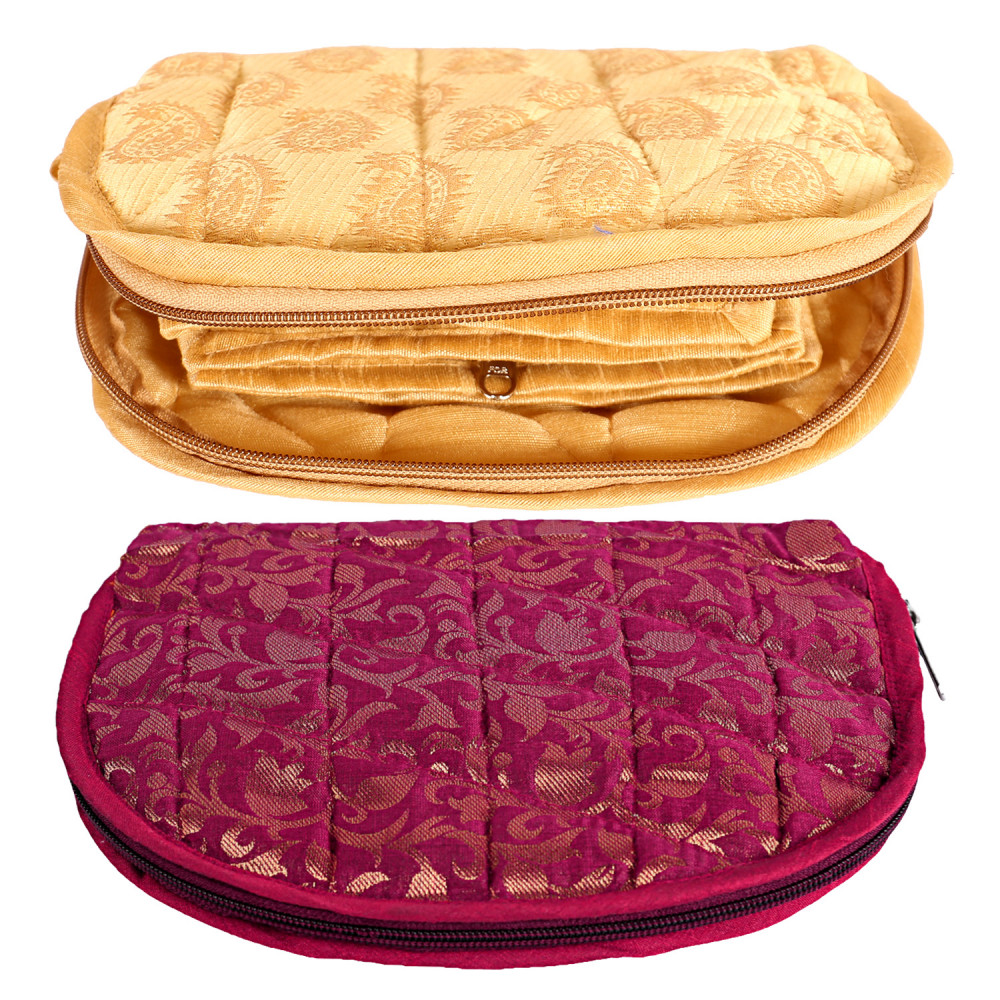 Kuber Industries Polyester Toiletry Organizer With 4 Transparent Poches &amp; 1 Extra Compartment,Zipper Closure,Pack of 2 (Pink &amp; Gold)