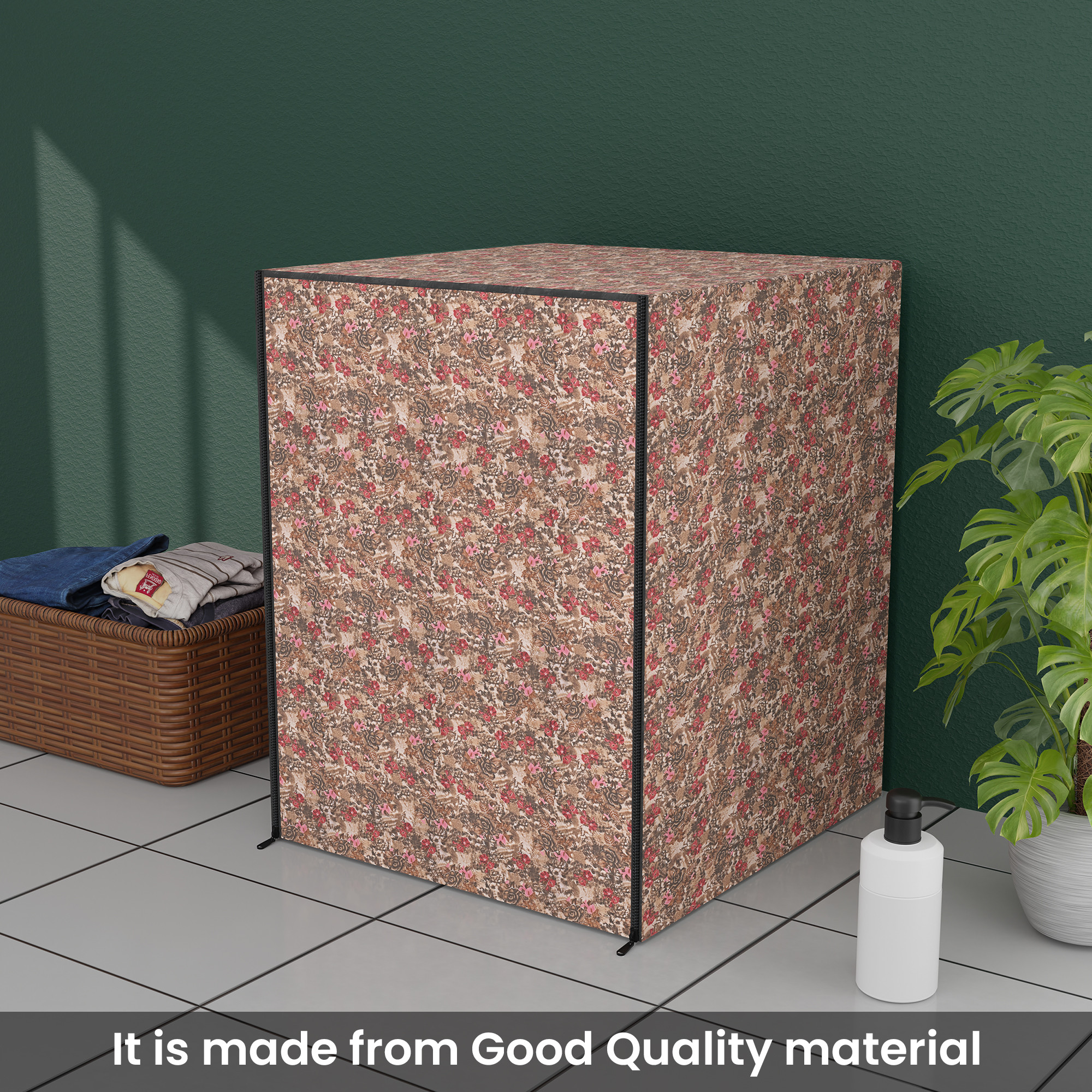 Kuber Industries Polyester Washing Machine Cover Front Load for IFB Compatible for 6 Kg65 Kg7 Kg75 Kg  Waterproof  Dust-Proof Washing Machine Cover with Zip Closure  Gulab - Brown Red