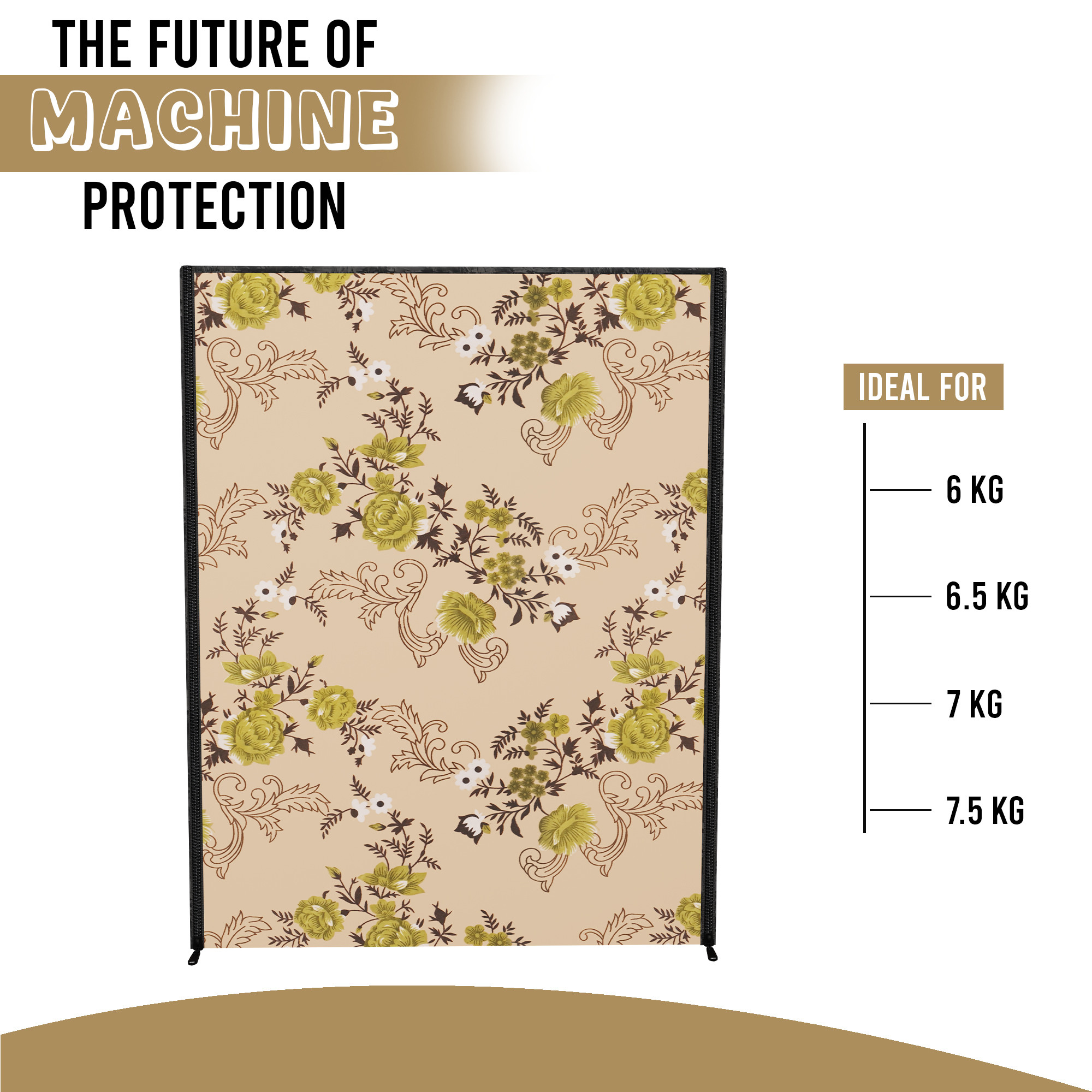 Kuber Industries Polyester Washing Machine Cover Front Load for IFB Compatible for 6 Kg65 Kg7 Kg75 Kg  Waterproof  Dust-Proof Washing Machine Cover with Zip Closure  Flower - Beige Green