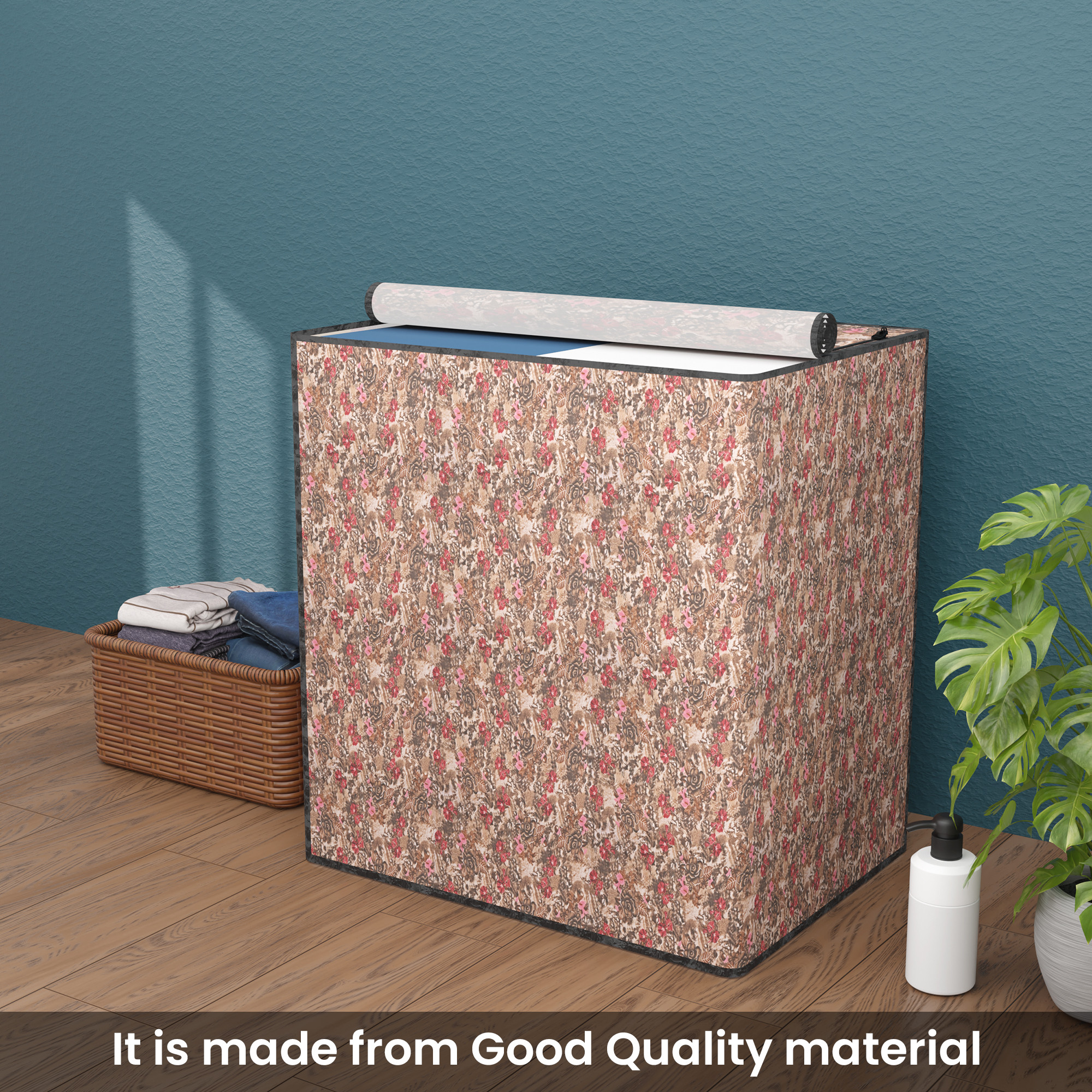 Kuber Industries Polyester Washing Machine Cover Semi Automatic Compatible for 6 Kg65 Kg7 Kg75 Kg  Waterproof  Dust-Proof Washing Machine Cover with Zip Closure  Gulab - Brown Red