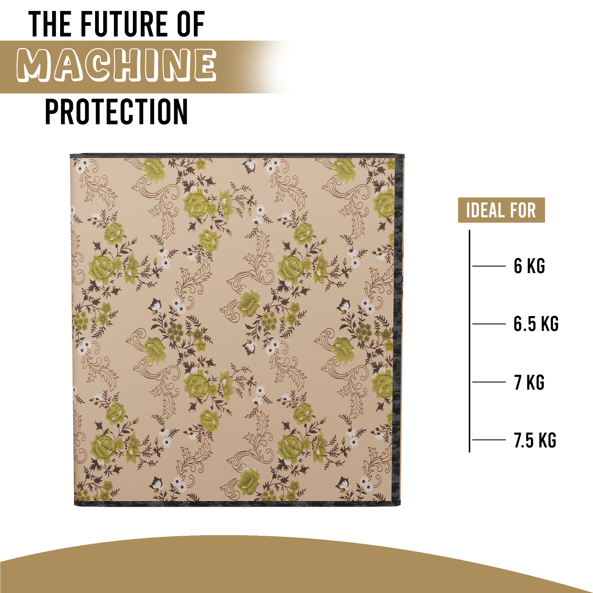 Kuber Industries Polyester Washing Machine Cover Semi Automatic Compatible for 6 Kg65 Kg7 Kg75 Kg  Waterproof  Dust-Proof Washing Machine Cover with Zip Closure  Flower -Beige Green