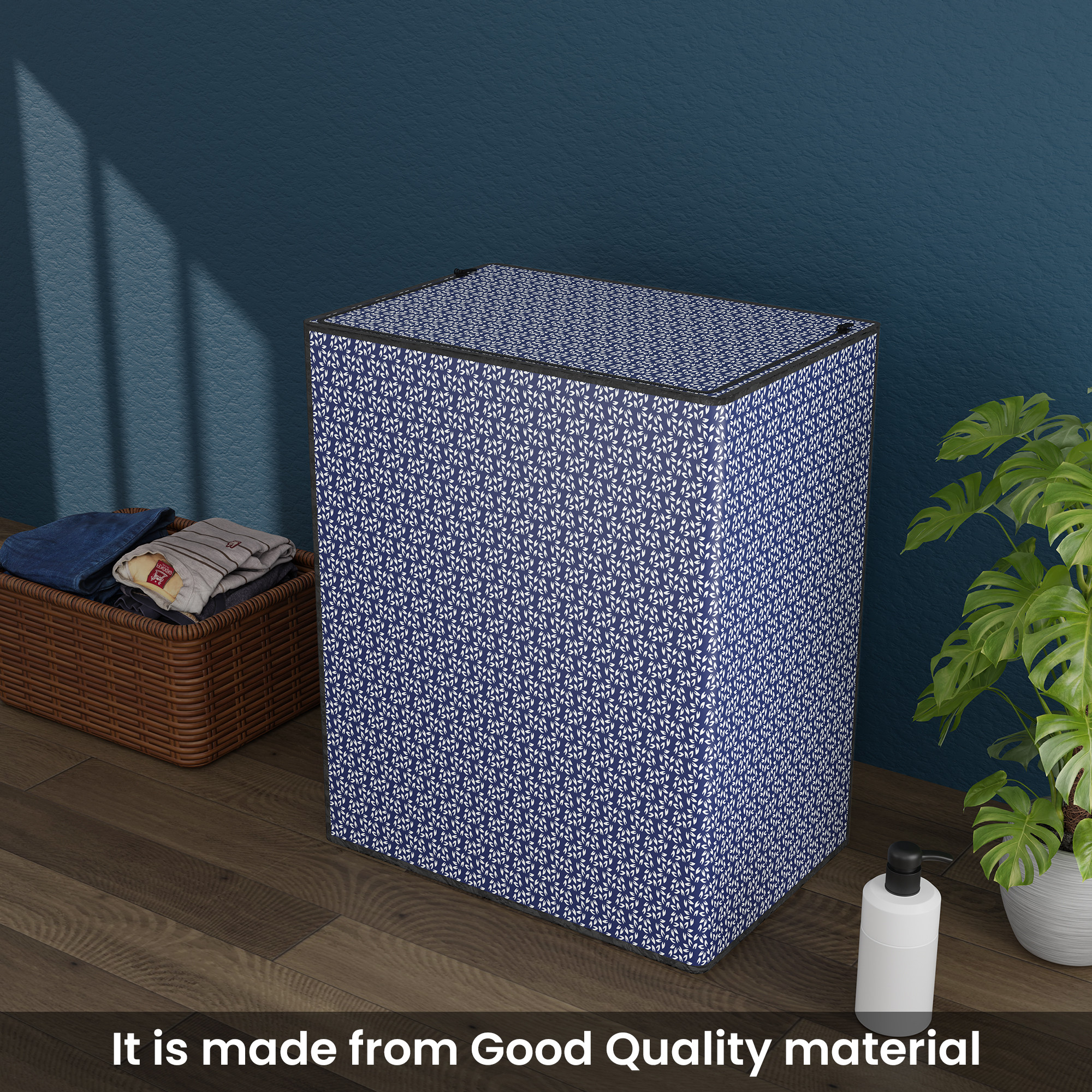 Kuber Industries Polyester Washing Machine Cover Top Load Fully Automatic 950 Kg  Waterproof  Dust-Proof Washing Machine Cover with Zip Closure  Leaf - Blue White