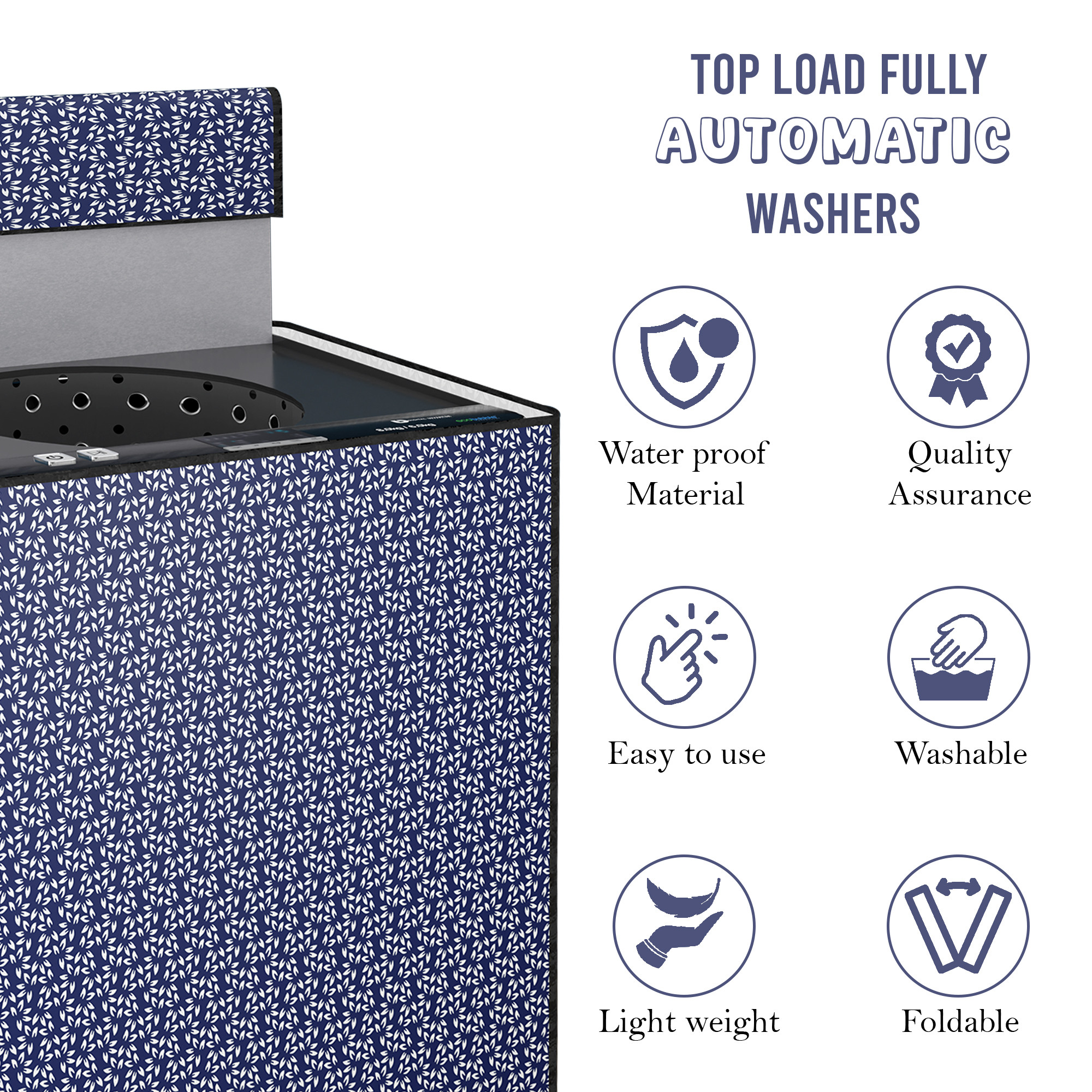 Kuber Industries Polyester Washing Machine Cover Top Load Fully Automatic Compatible for 6 Kg65 Kg7 Kg75 Kg  Waterproof  Dust-Proof Washing Machine Cover with Zip  Leaf - Blue White