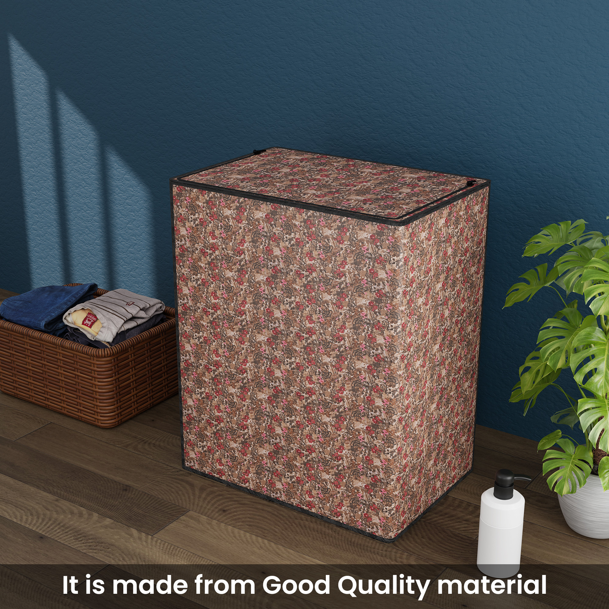 Kuber Industries Polyester Washing Machine Cover Top Load Fully Automatic Compatible for 6 Kg65 Kg7 Kg75 Kg  Waterproof  Dust-Proof Washing Machine Cover with Zip  Gulab - Brown Red