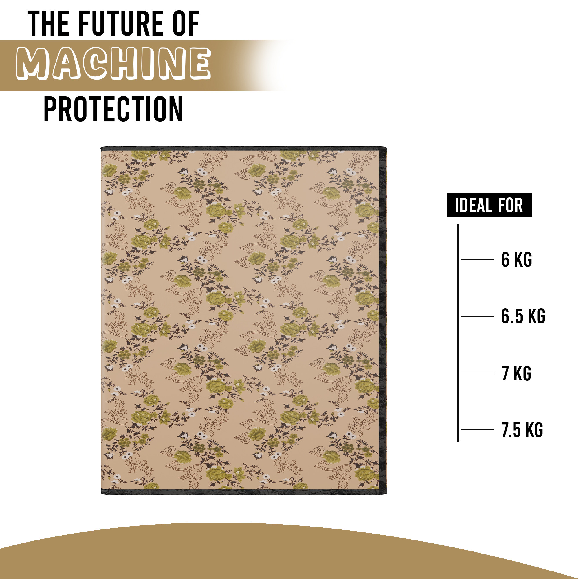 Kuber Industries Polyester Washing Machine Cover Top Load Fully Automatic Compatible for 6 Kg65 Kg7 Kg75 Kg  Waterproof  Dust-Proof Washing Machine Cover with Zip  Flower - Beige Green