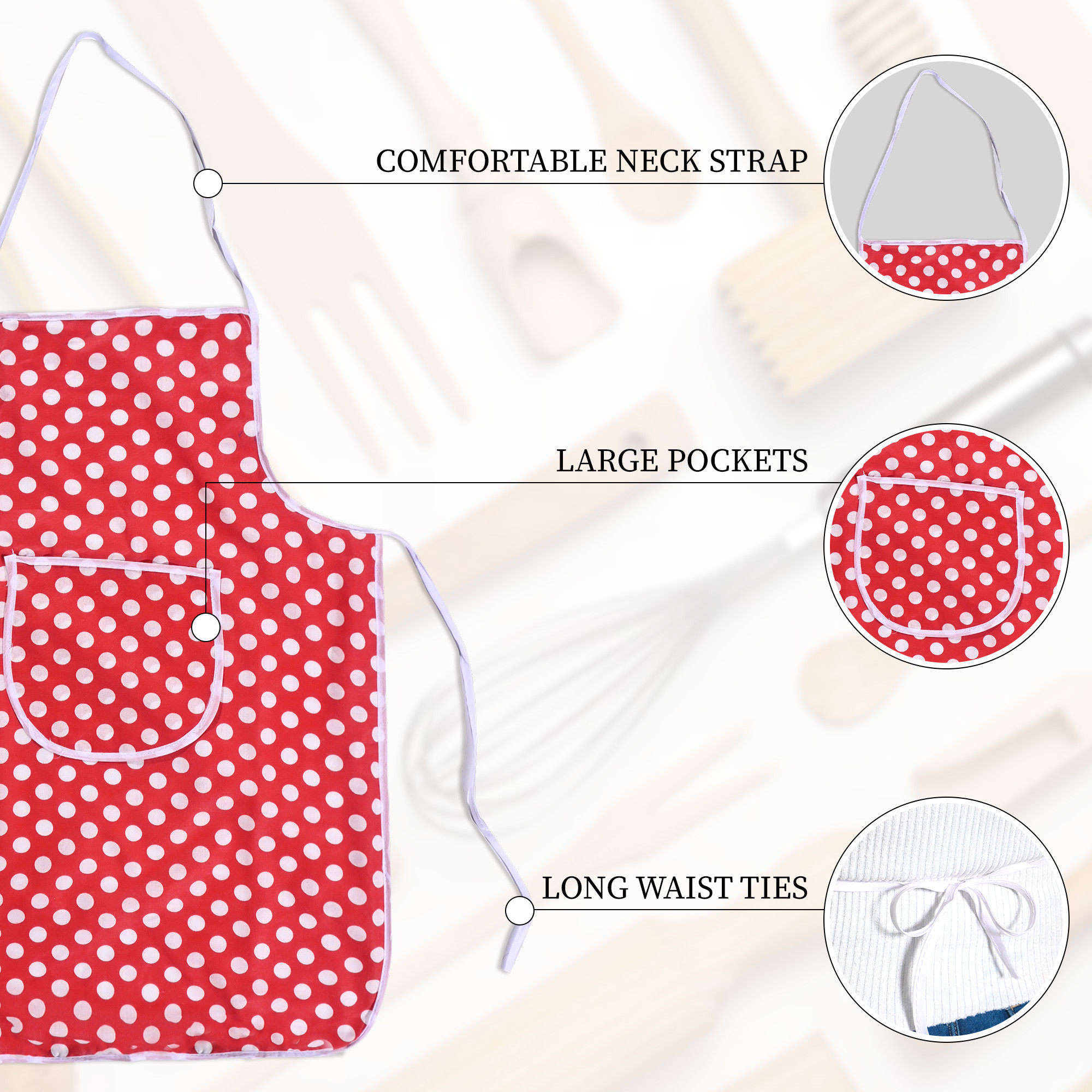 Kuber Industries Polyester Water-Resistant Apron for Kitchen with Center Pocket  Cooking Aprons for Women  Men - Ideal for Home  Restaurant  Dot Print - Red