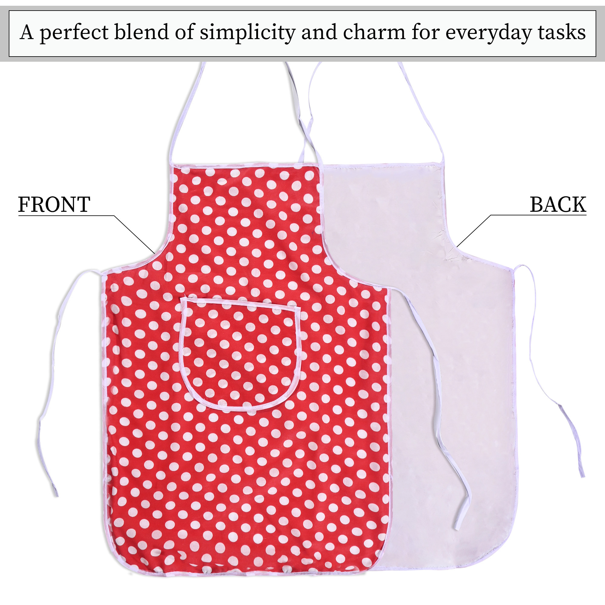 Kuber Industries Polyester Water-Resistant Apron for Kitchen with Center Pocket  Cooking Aprons for Women  Men - Ideal for Home  Restaurant  Dot Print - Red